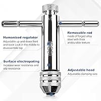 Vista 3 de Rocaris Llave de trinquete ajustable con mango en T + 5 piezas M3-M8 rosca métrica de rosca métrica