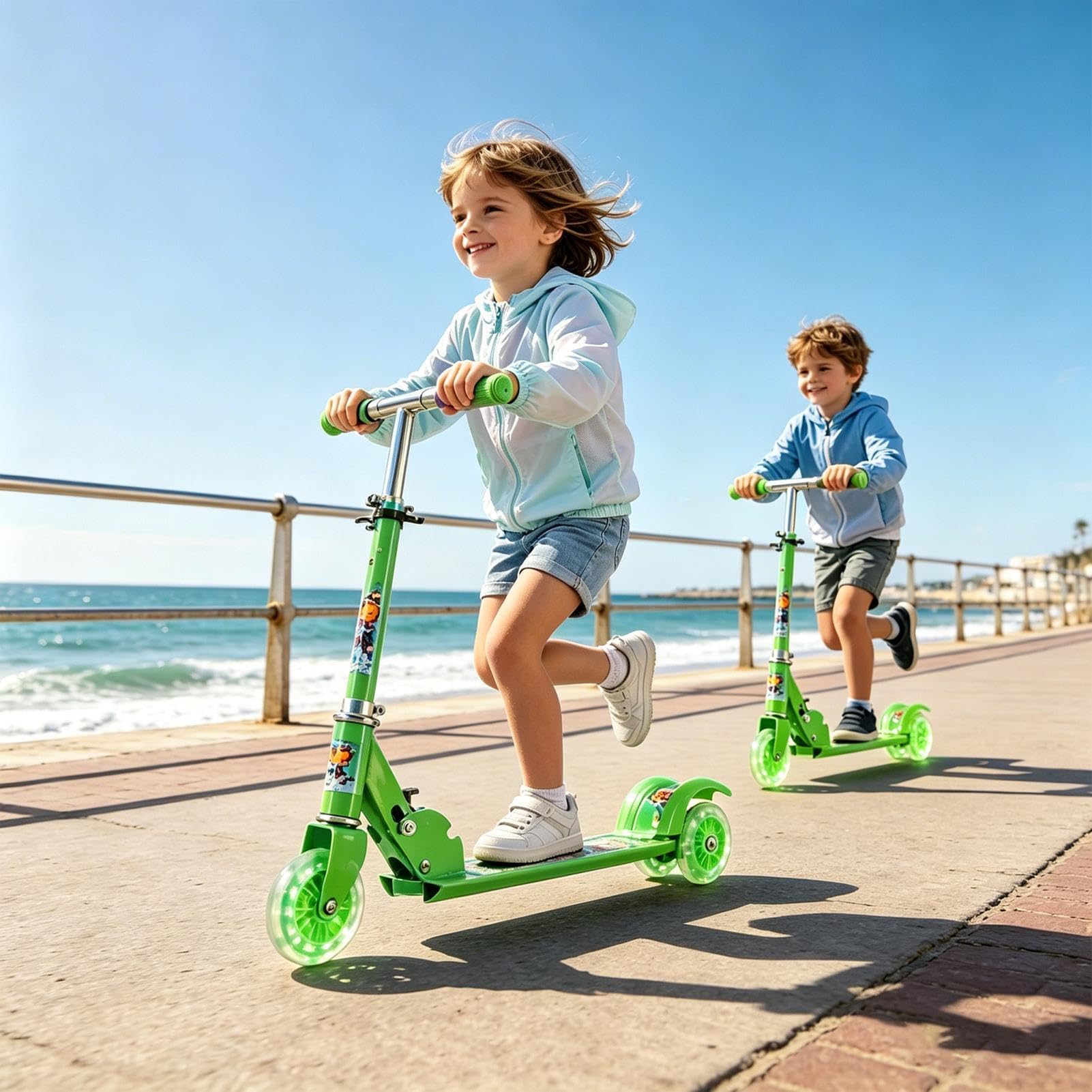 Monopattino per bambini, pieghevole con ruote illuminate a LED, per bambini da 3 a 10 anni, sport all'aria aperta e passeggiate, giardino, parco, viaggi, campeggio, compleanni e vacanze