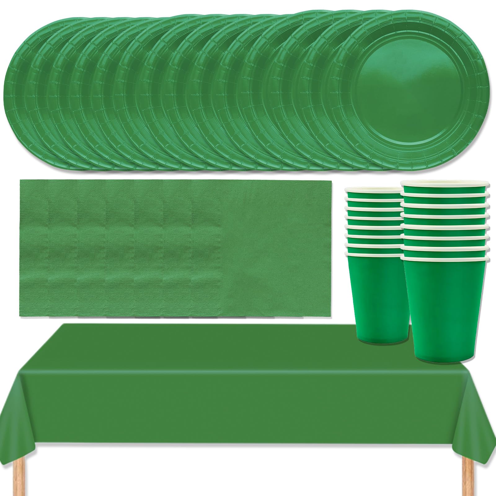 MOMAHUA 53P Party Tableware Set,Green Dinnerware Set with Plates,Tablecloth,Napkins,Cups,Solid Color Table Decorations for Birthday,Wedding,Picnic,Baby Shower,Party Supplies for 16 Guests
