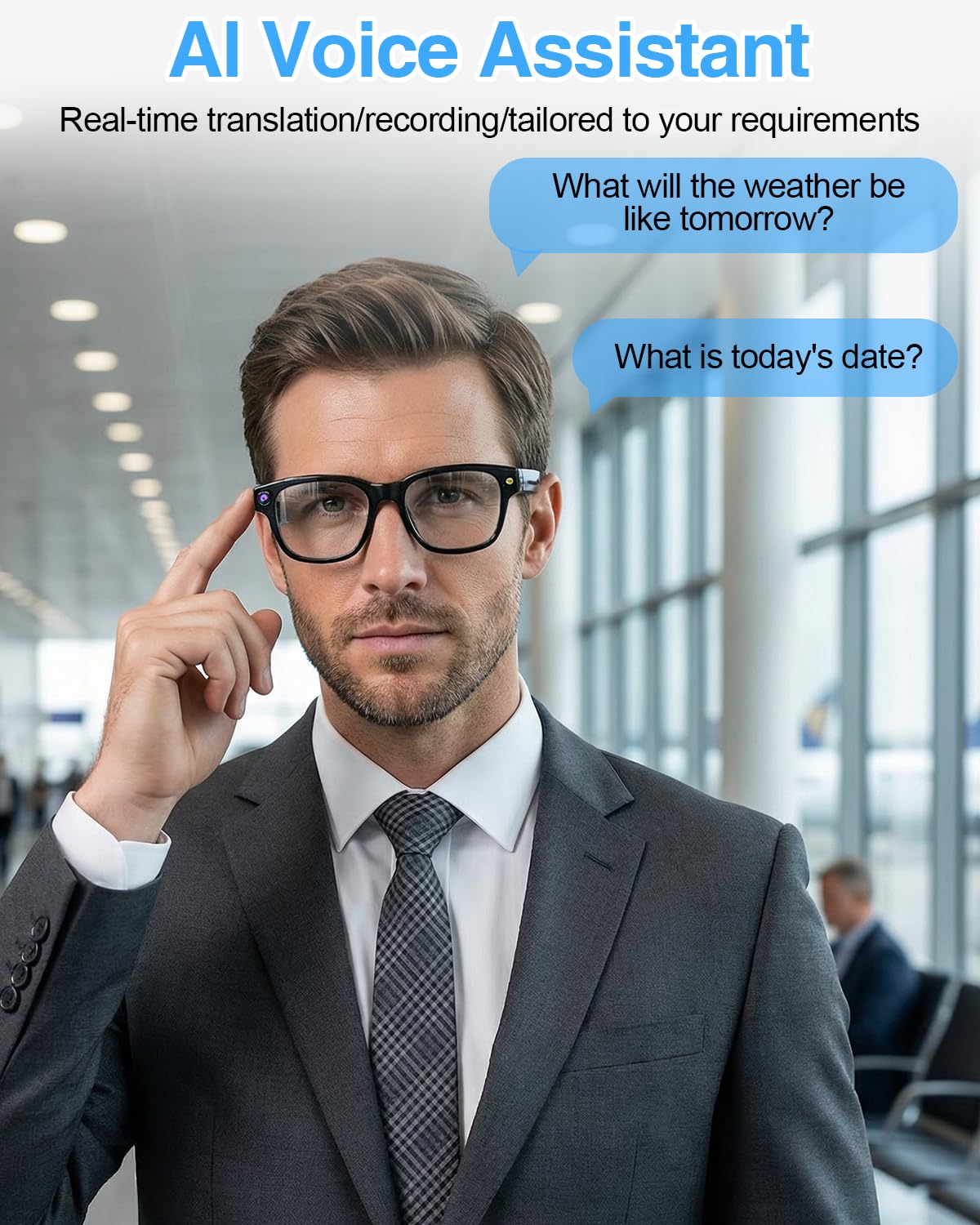 Gafas inteligentes AI, gafas inteligentes para hombres y mujeres, cámara 4K 8MP alimentada por ChatGPT AI, traducción en tiempo real, gafas Bluetooth, Cleanlence, 41,8 g
