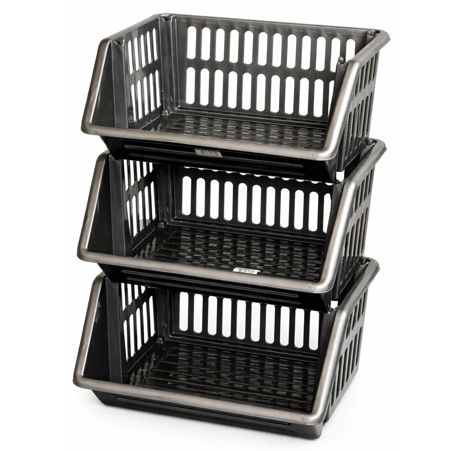 Vr7 Grey New Stacking Baskets Storage Veg Rack Plastic Stackers, Creme, Length 36 Cm X Depth 30 Cm X Height 17.5 Cm (, 3 Racks)