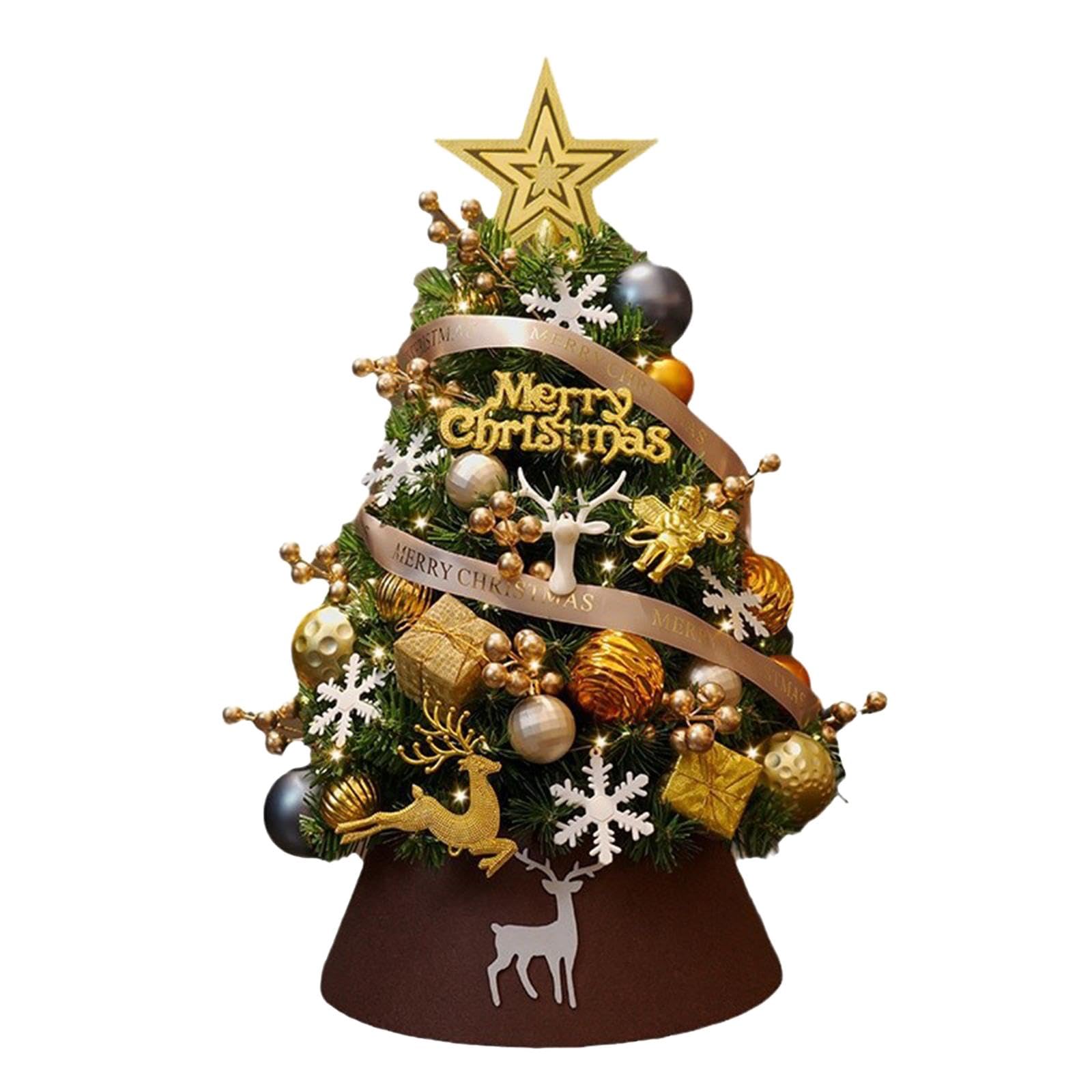 Albero di Natale Artificiale Illuminato da Tavolo con Palline, Decorazione Natalizia per Camera da Letto, Soggiorno E Tavola Festiva, 60 Cm