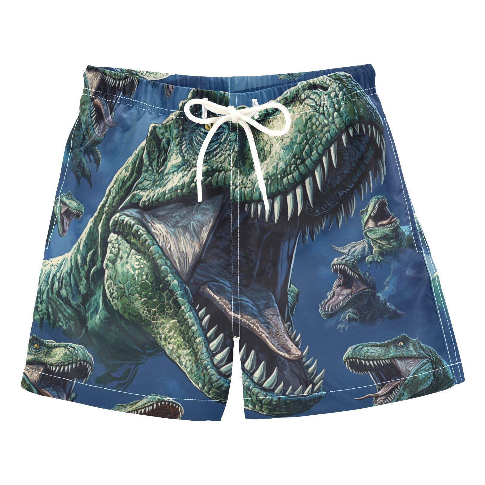 Jucciaco Boys Beach Board Shorts T-rex Dinosaur Cool Swim Trunk Teen Swimwear