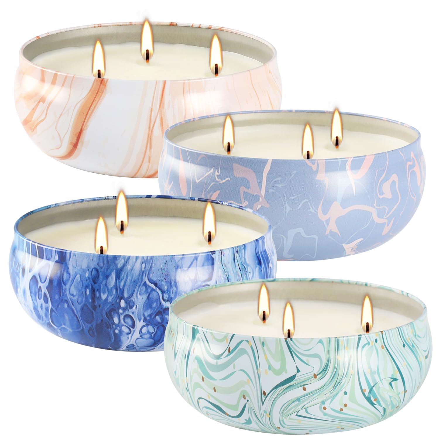 CLTNIKET Set of 4 Triple Wick Marble-Style Candles