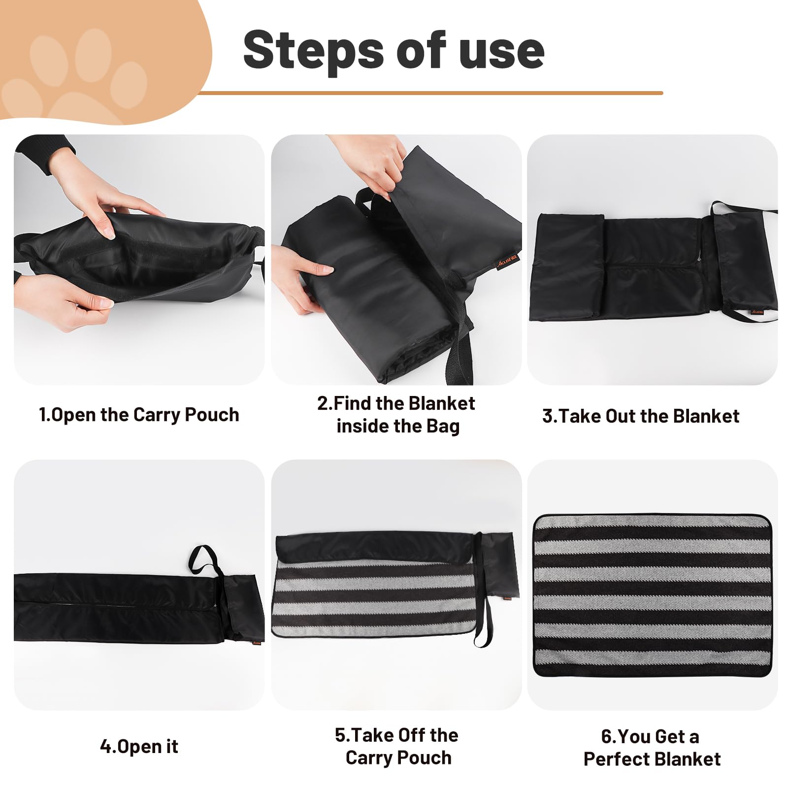 ACUSHLA Manta de camping para mascotas, 100 x 70 cm, impermeable, cálida, manta de viaje grande, para mascotas, perro y gato, alfombra para perros, plegable, para interior y exterior, con bolsa (negro
