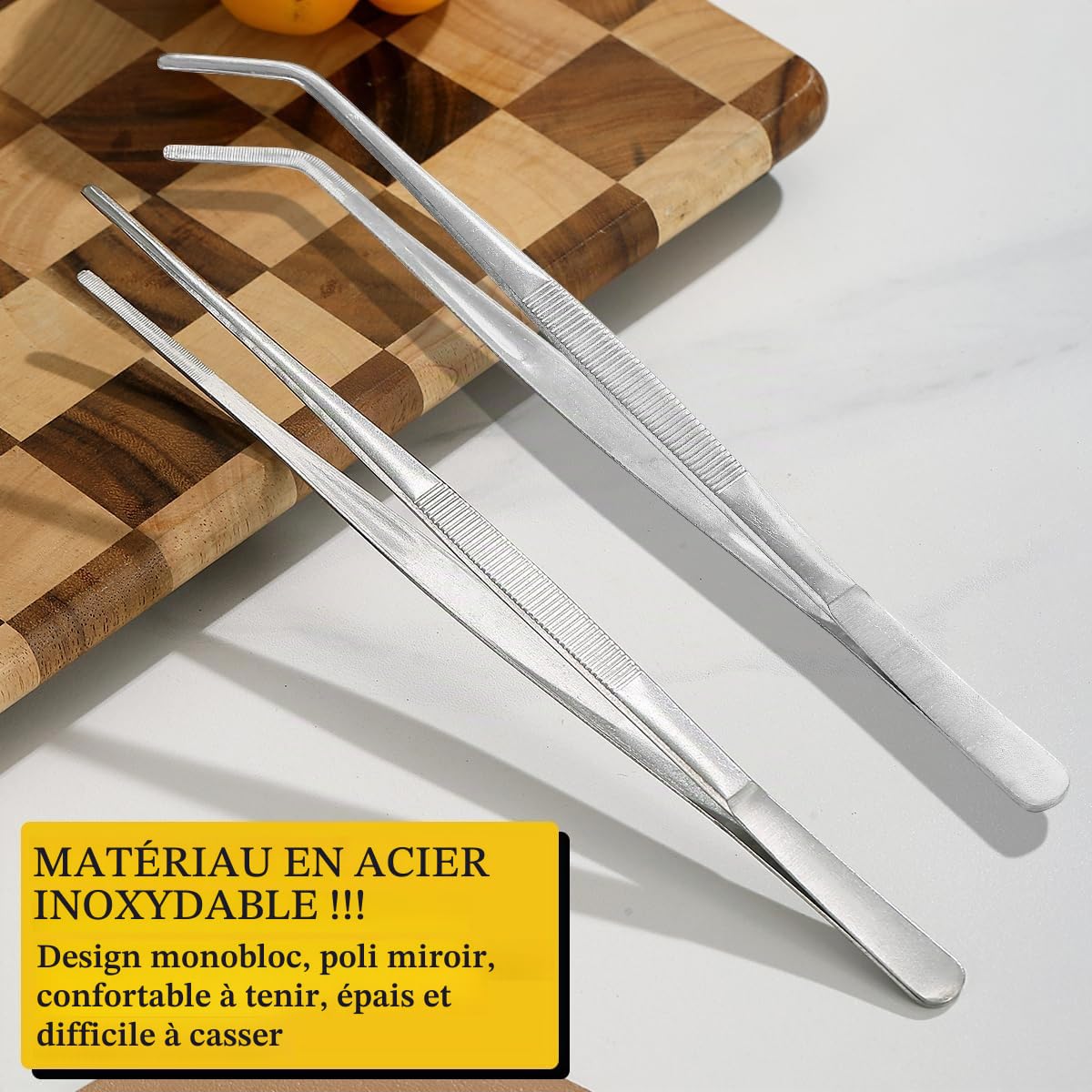 Berglander Pinces de Cuisine Tongs 2 pièces, 30,5 cm Extra-Longues en Acier Inoxydable Métal Robustes Pinces de Cuisson pour Chef, Service des Aliments, Grill, Culinaire, Pâtes, Salade, BBQ
