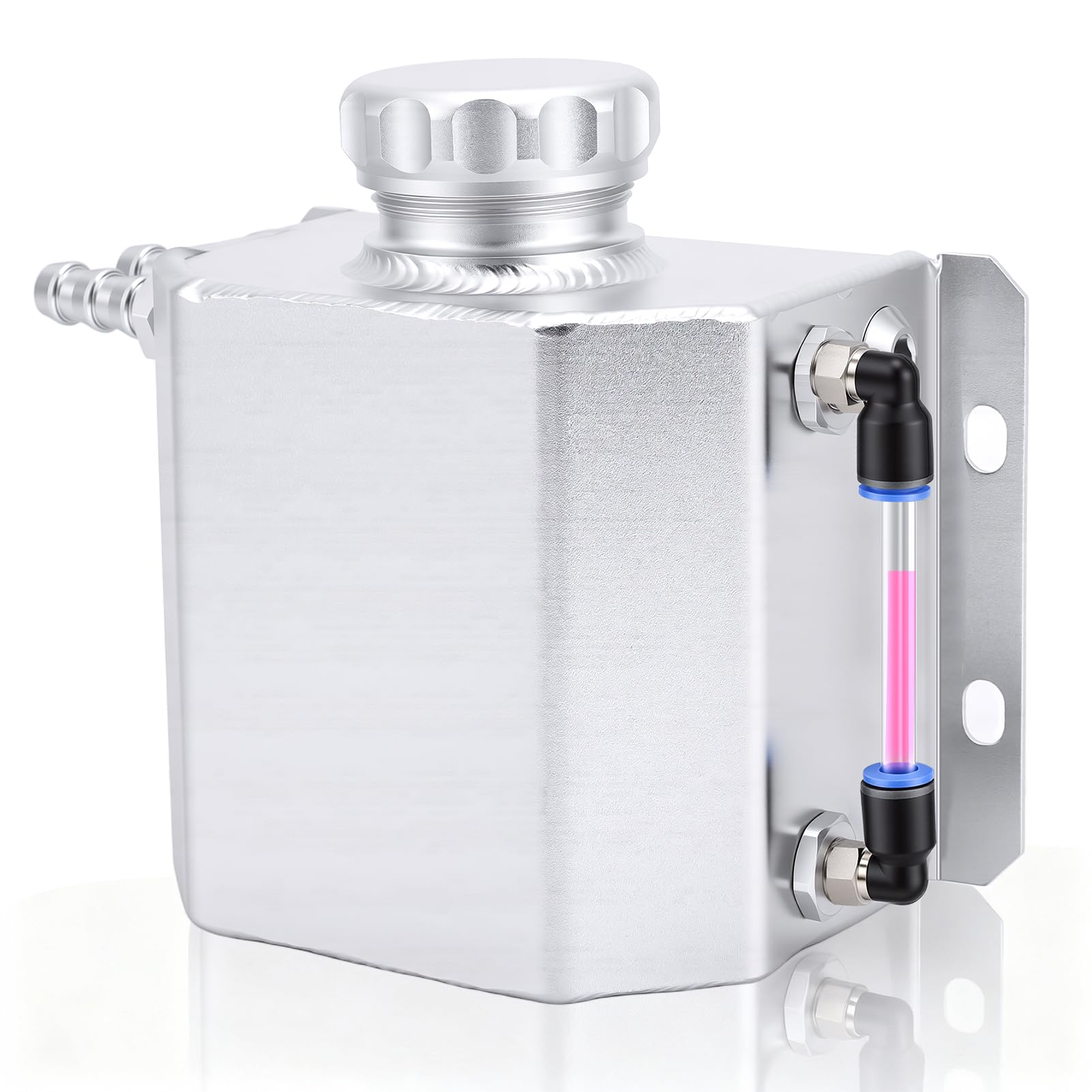 1L Serbatoio di Compensazione in Alluminio per Liquido Refrigerante, Contenitore di Trabocco – Universale Vaso per Acqua del Radiatore, Con Valvola di Scaricamento Magnetica, Tubo di Visione