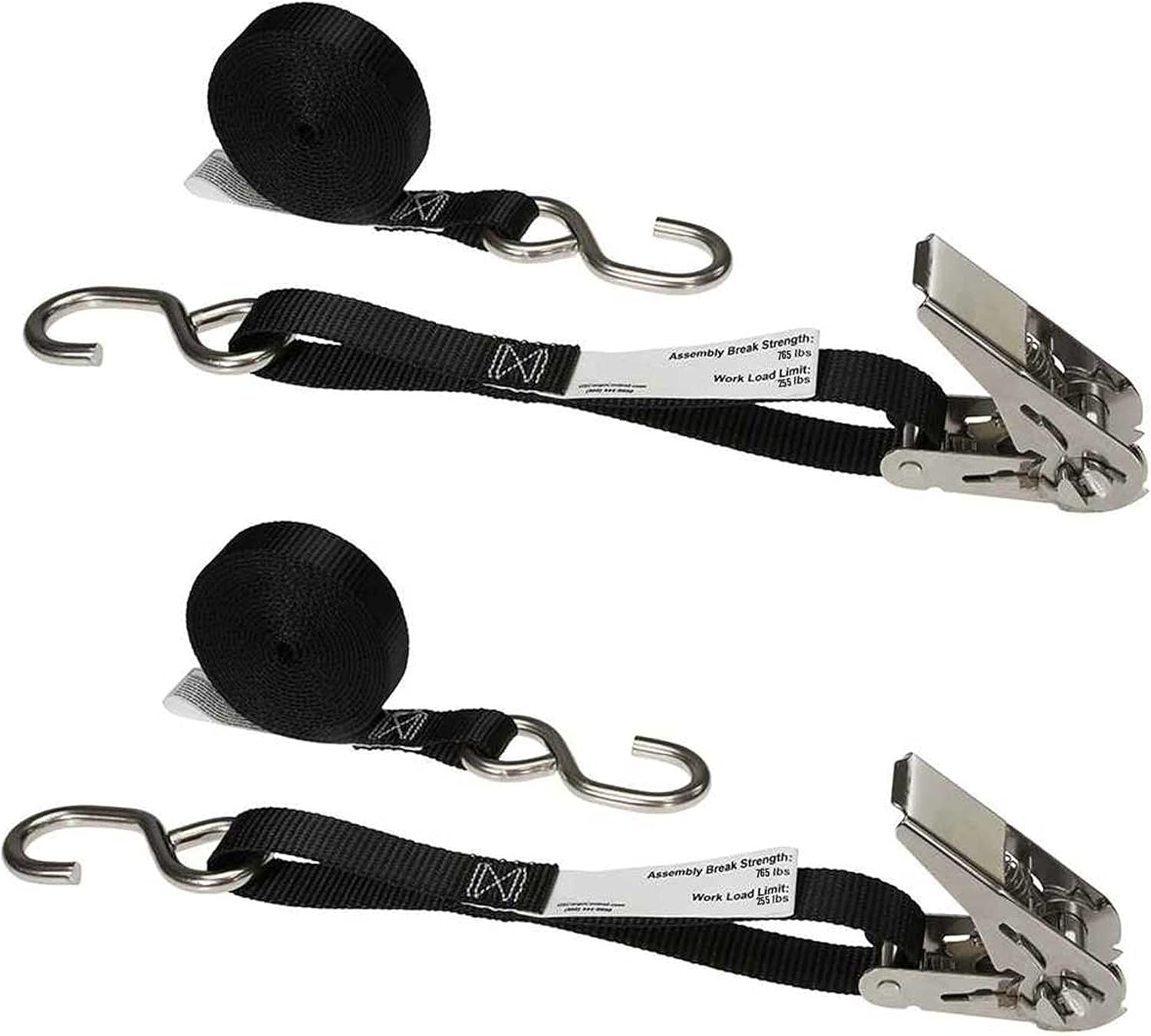 Stainless Steel Ratchet Straps 1"x10 Ft 2-Pack – S Hooks