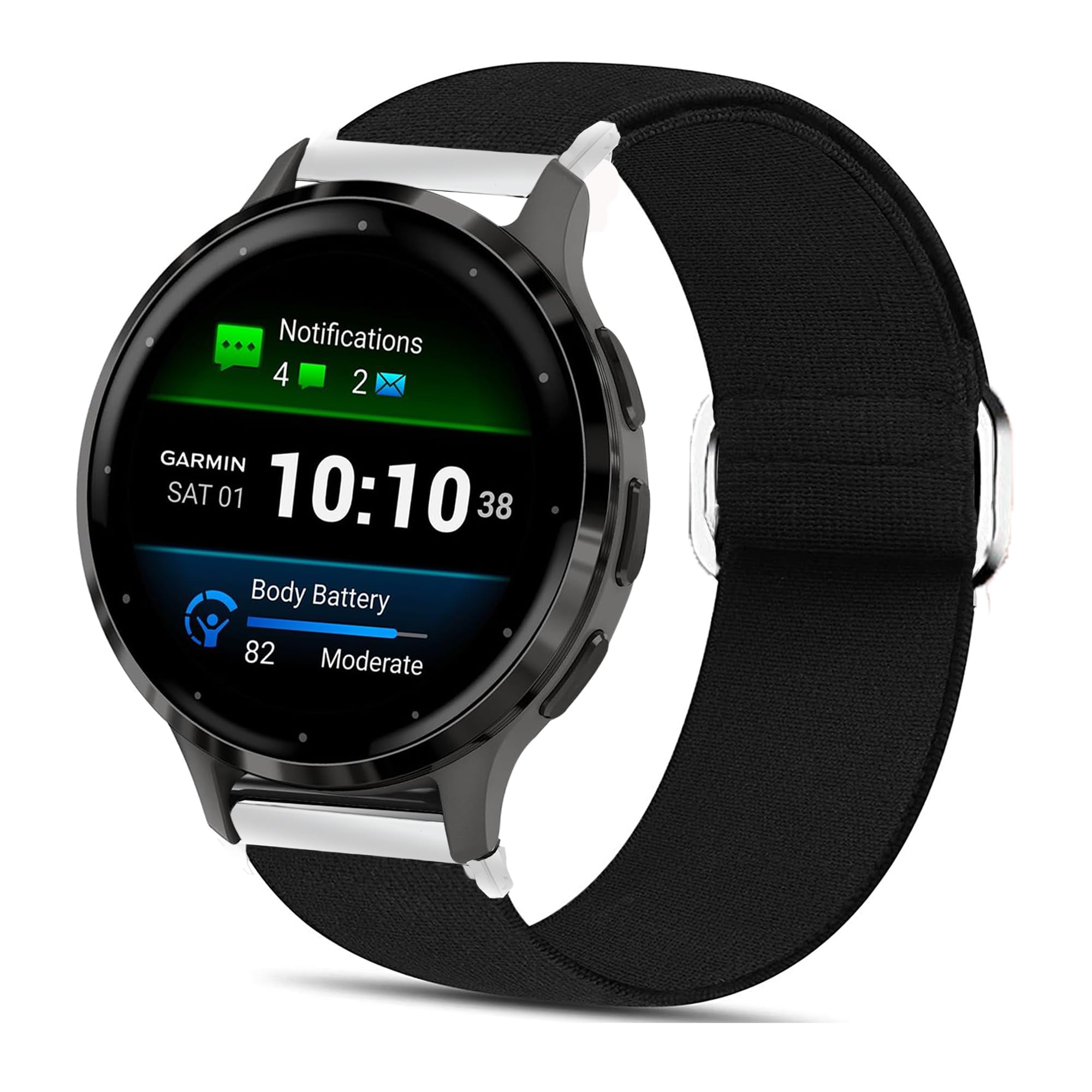 Lamshaw Compatible for Garmin Venu 3S Band, 18mm Quick Release Stretch Elastics Nylon Adjustable Replacement Strap Accessories Compatible for Garmin Venu 3S 41mm / Forerunner 265S Smartwatch (Black)