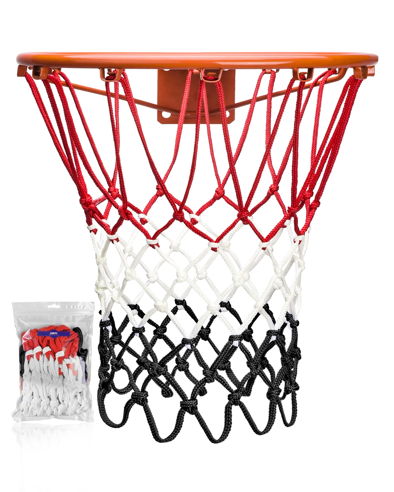XXXYYY Red White and Black Basketball Net Replacement Heavy Duty, 2022 Professional On-Court Quality [6.88Ounce], Fits Outdoor Indoor Standard Rim, All Weather Anti Whip -12 Loops
