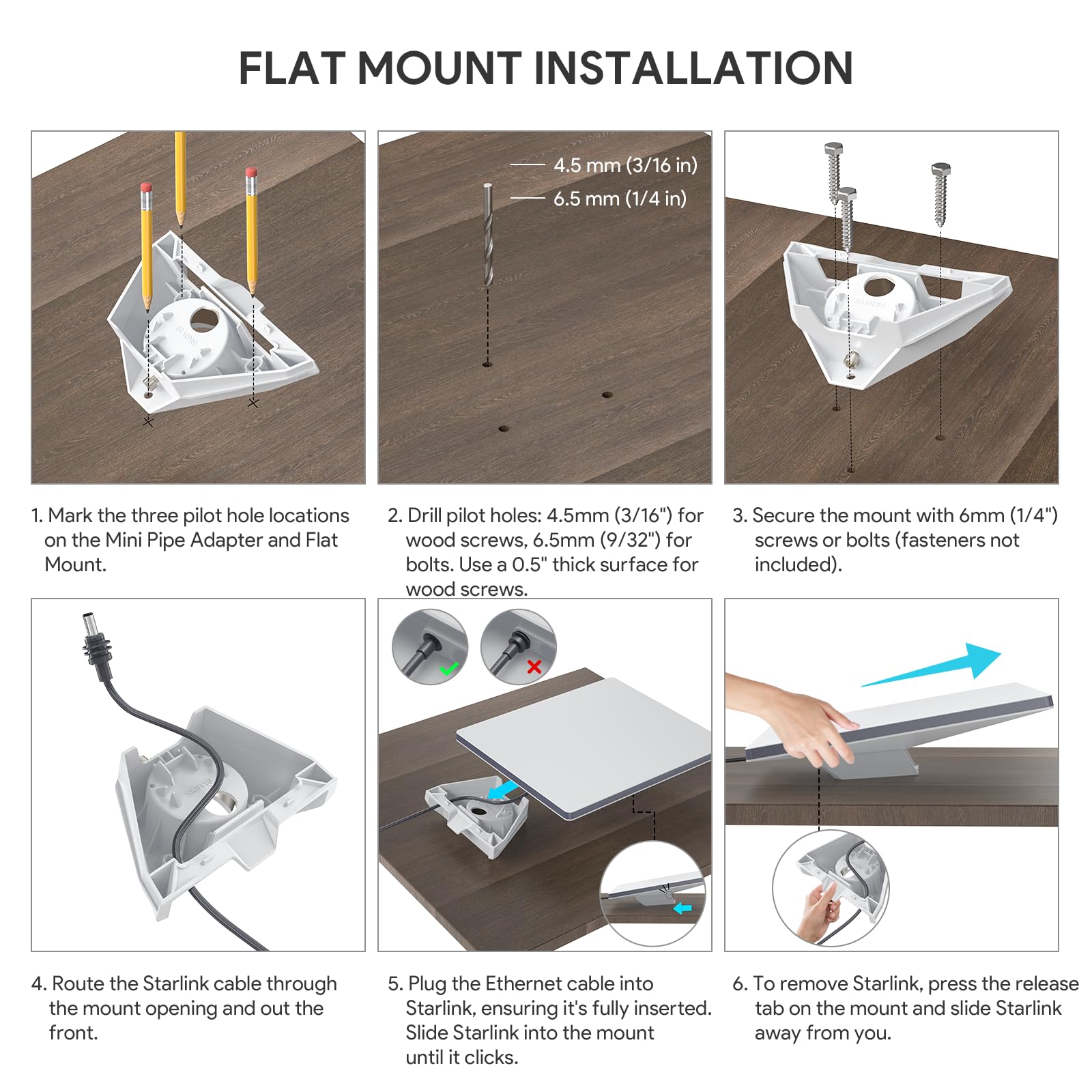 EDUP Starlink - Mini kit de montaje, poste ABS de alta calidad y soporte plano para mini plato Starlink, adaptador de tubo (3-5,4 cm) y superficie plana, ideal para RV, furgoneta, barco, techo y uso