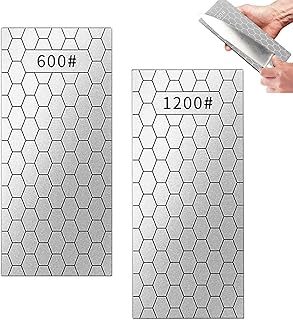 2pcs Diamond Sharpening Stone Knife Sharpener Stone Honeycomb Surface Whetstone Plate Fine Honing Stone Coarse Bench Stone for Kitchen Sharpening Dull Blunt or Tired Edges 5.9 x 2.5 Inches 400/600/1000/1200 Grit (600+1200 Grit)