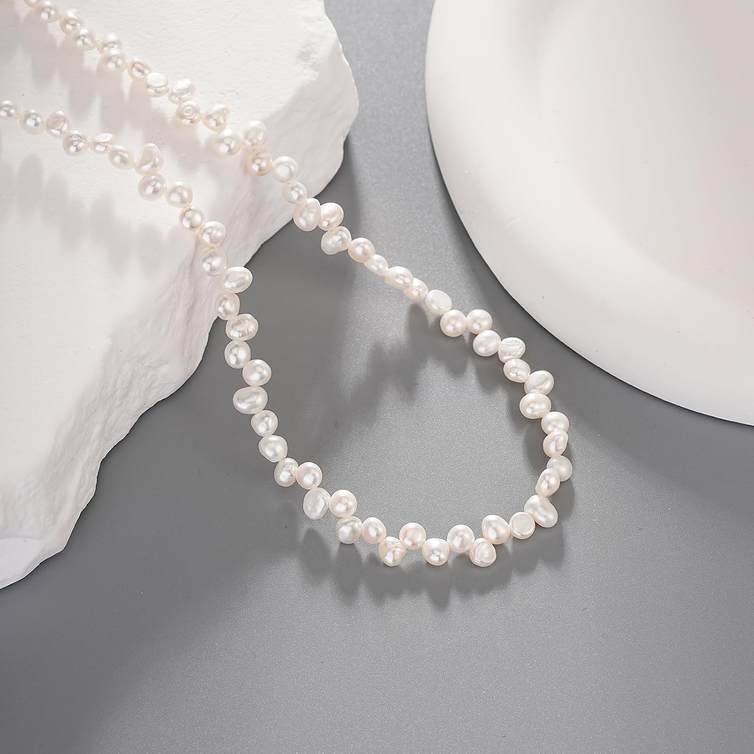 JaruJaru 4-5mm Handmade Baroque Pearl Strand, Premium Oval Freshwater Pearls,Unique Designed Choker Necklace for Girls and Women,40cm with 5cm Extender