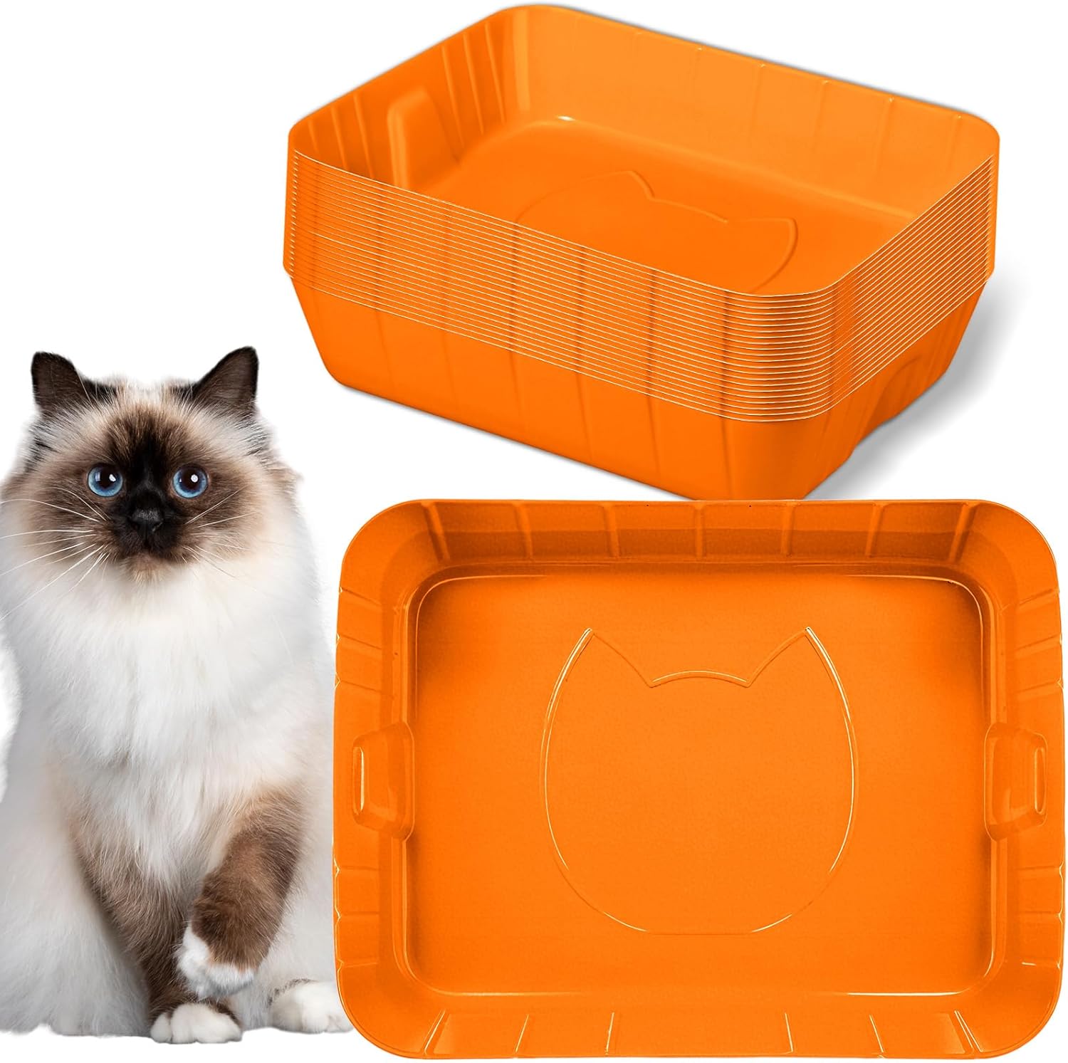 Bokon 25 Pcs Disposable Litter Boxes for Cats Plastic Cat Litter Tray Large Kitten Pan for Kitty Rabbit Guinea Pig Hamster Pets Supplies Travel Home Toilet, 15.7 x 11.8 x 3 Inches(Orange)