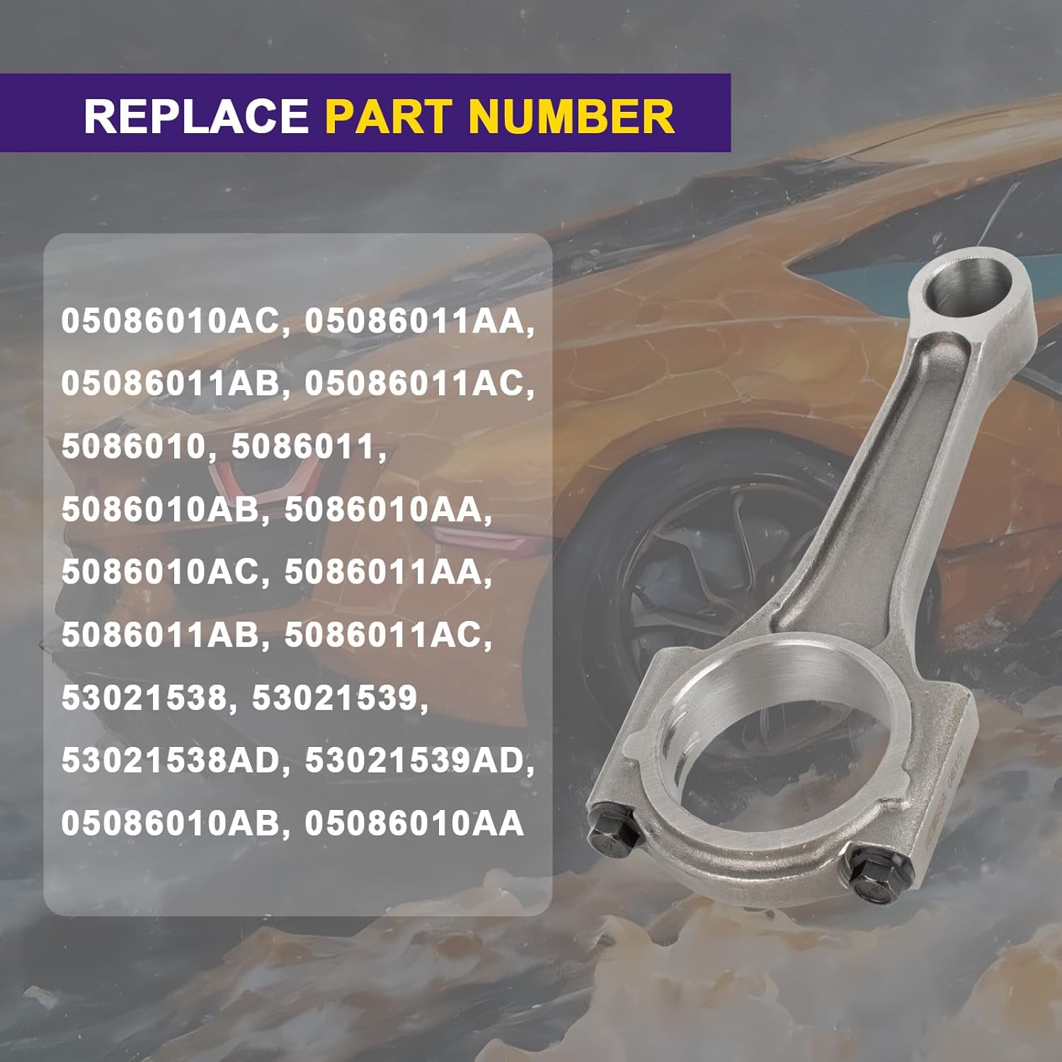 53021538AD Connecting Rods Set Compatible with 2003-2015 Chrysler Dodge Jeep 5.7L Hemi Replace 05086010AA, 05086010AB, 05086010AC