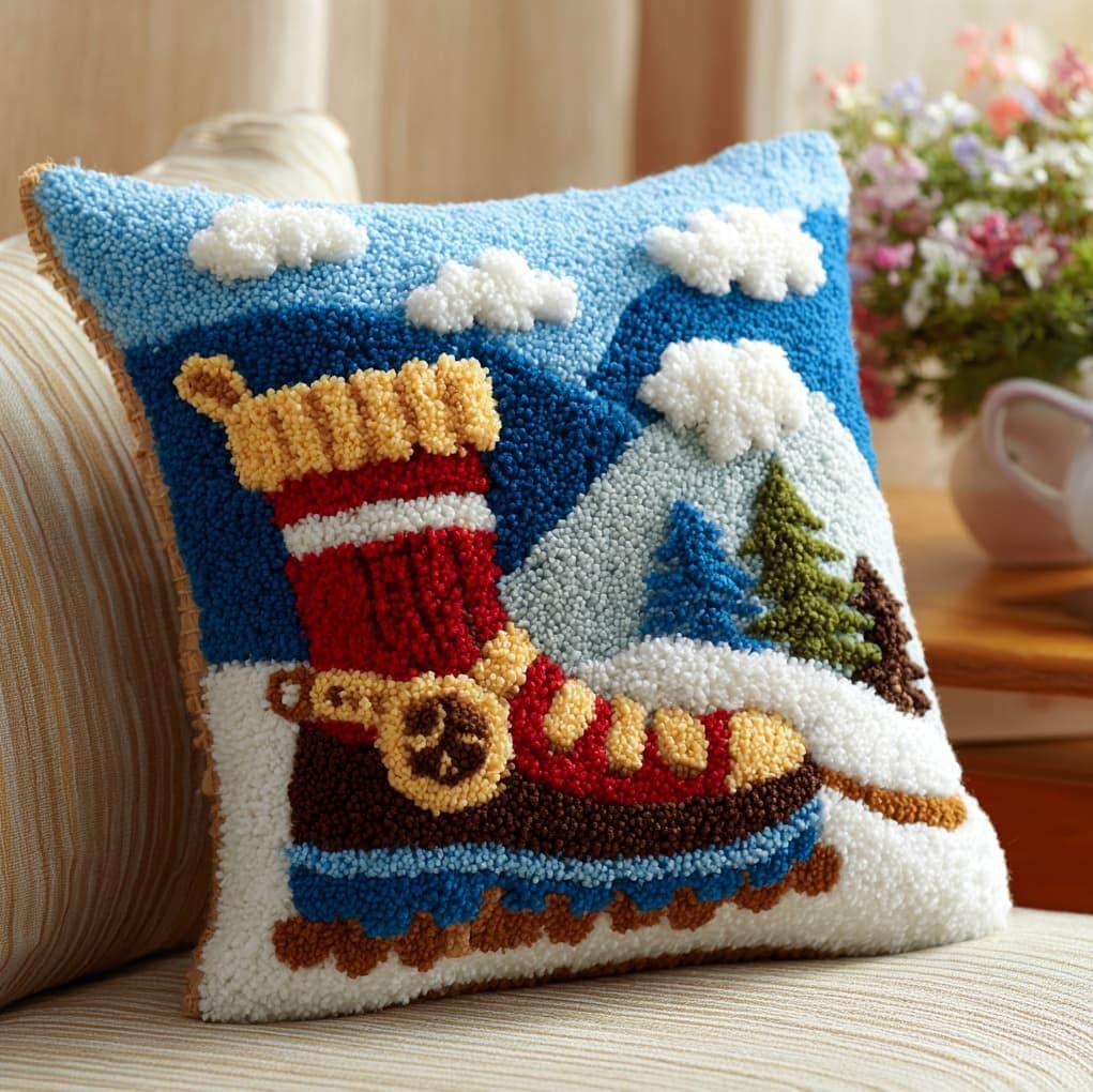 WallustrioaW Latch Hook Kits Pillowcase Embroidery Kit,Cartoon Shoes