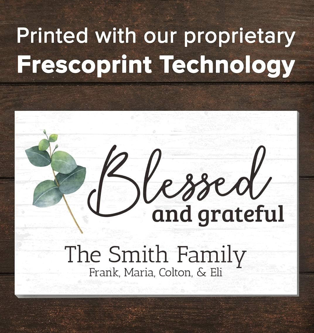 Personalized Blessed and Grateful Sign With Family Names or Established Date Farmhouse Decor SOLID WOOD Quote Family Wall Art - 16.5" x 10.5"
