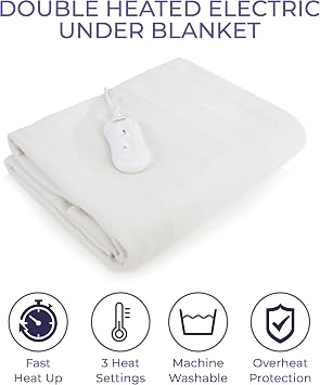 Carmen Double Heated Under Blanket with Overheat Protection, 70W,120 x 107cm, White, C81193