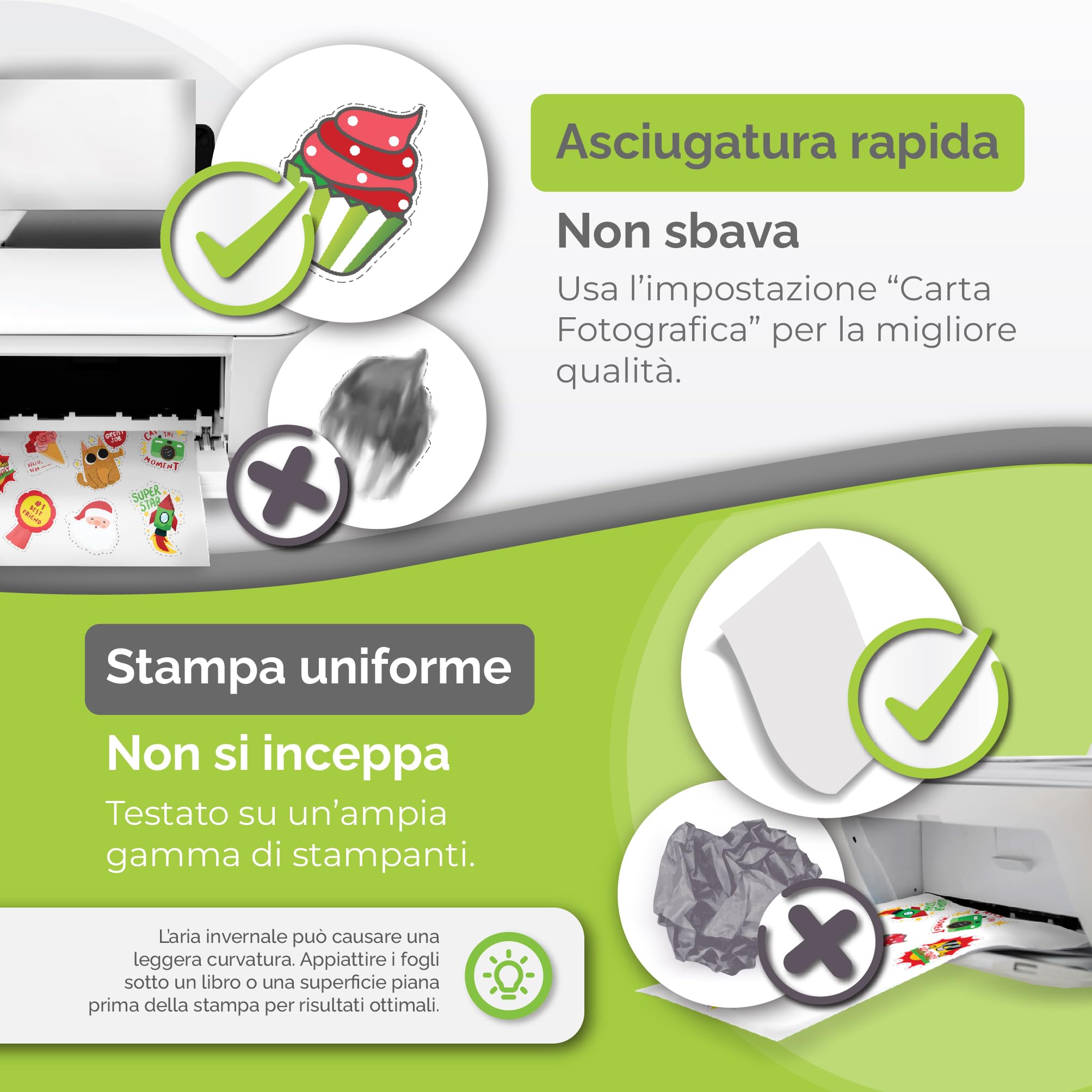 AgoDeo Carta adesiva vinile stampabile A4 opaca impermeabile laser getto d'inchiostro 34 fogli