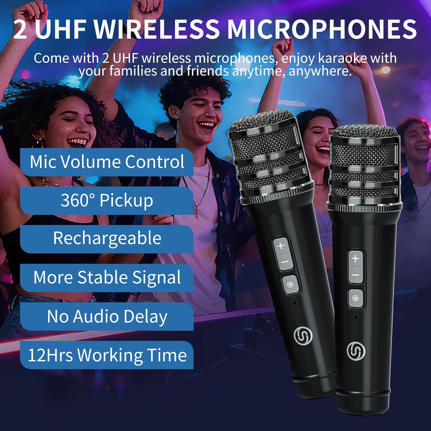 120W Peak Powerful Voice Amplifier with 2 UHF Microphones, Bluetooth Speakers with Bass/Trable/Echo Adjustment, Small PA Speaker System, Karaoke Machine for Adults, Teachers, Public Speaking, Events - Image 4