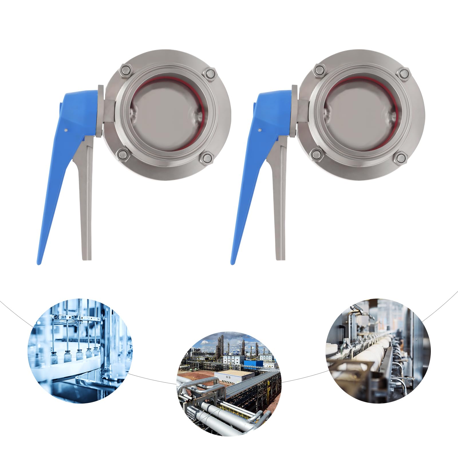 2 Pack Butterfly Valves with Blue Trigger Handle, 2 Inches Tri Clamp Sanitary Butterfly Valve, Sanitary Stainless Steel 304 Tri Clamp Butterfly Valve (3inch)