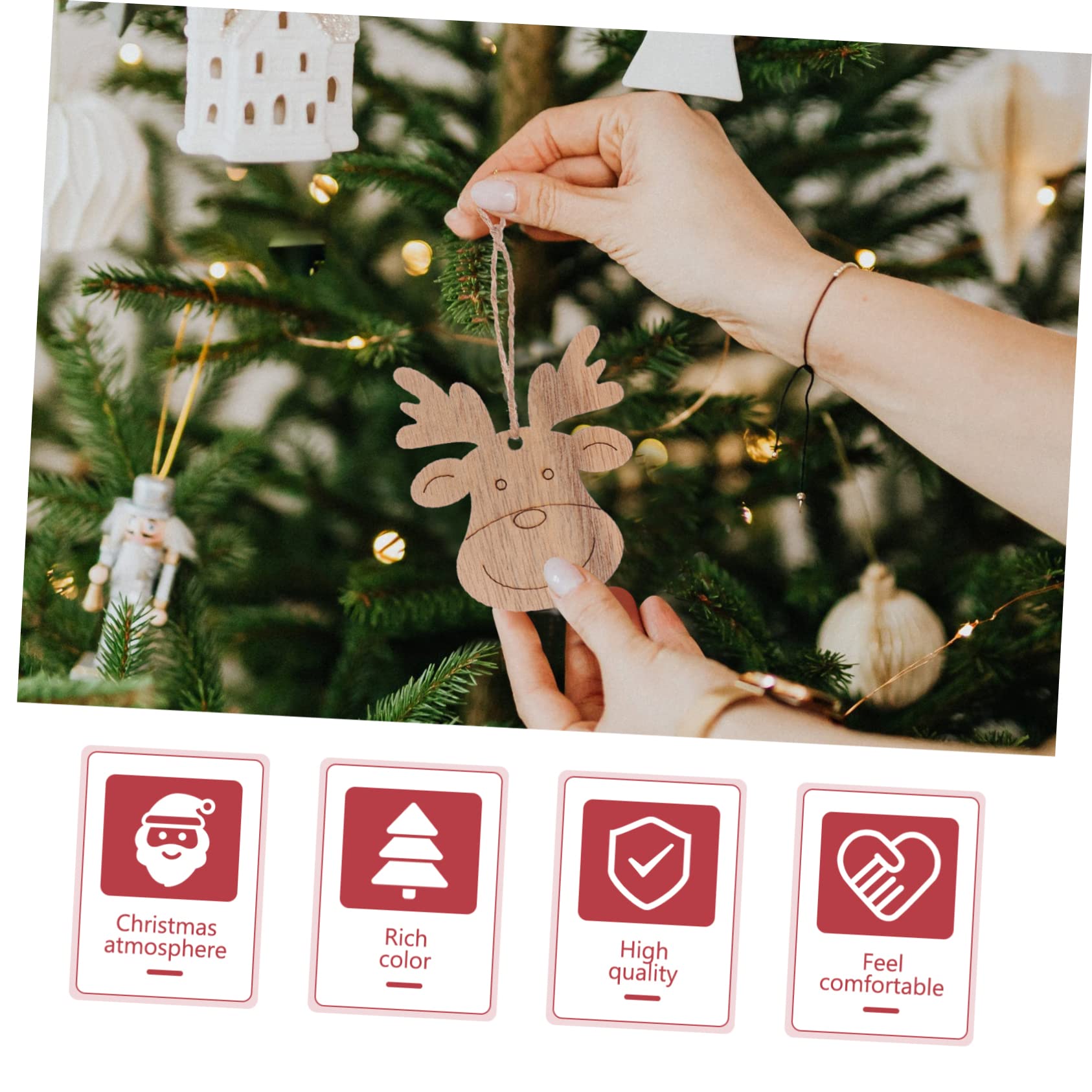 NUOBESTY 20 Pezzi Decorazioni Natalizie Legno Forma Cervo Beige per Bricolage Fai da Te Handmade per Ragazzo Ragazza Festa di Natale Decorazioni Casa Artigianali