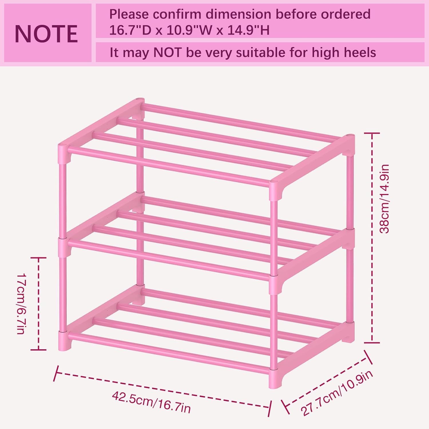  3-Tier Pink Shoe Racks for Women/Girls/Kids' Closet, for 5-7 Pairs | Small Shoe Storage, Lightweight Stackable Shoe Shelf Organizer for Entryway, Front Door Entrance, Bedroom thumbnail