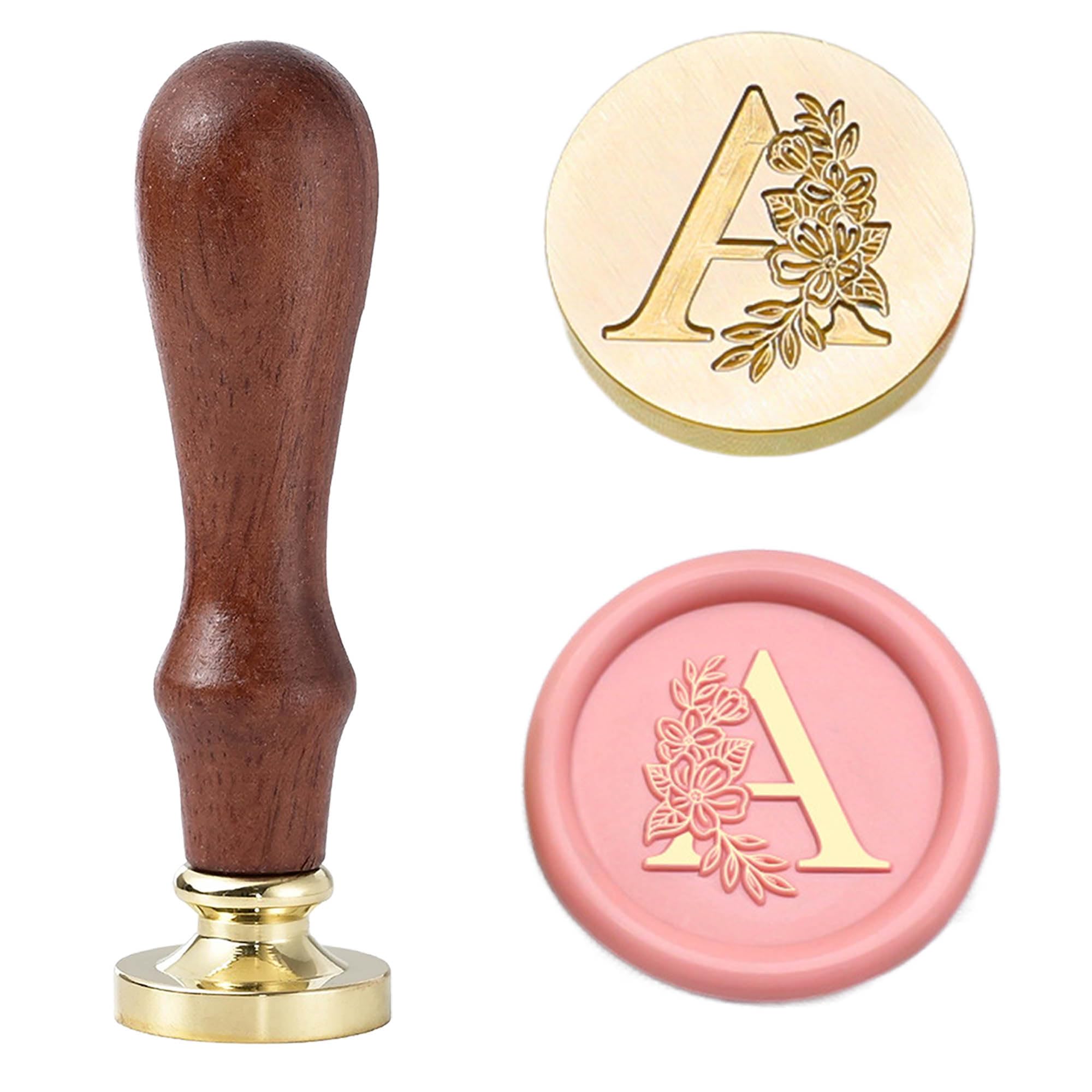 Statice Letter A Wax Seal Stamp - Initial Sealing Wax Stamp with Flower,0.98 inch/25mm Brass Alphabet Graphic Stamps for Envelopes,Invitations or Valentine's Day Gifts — image 1