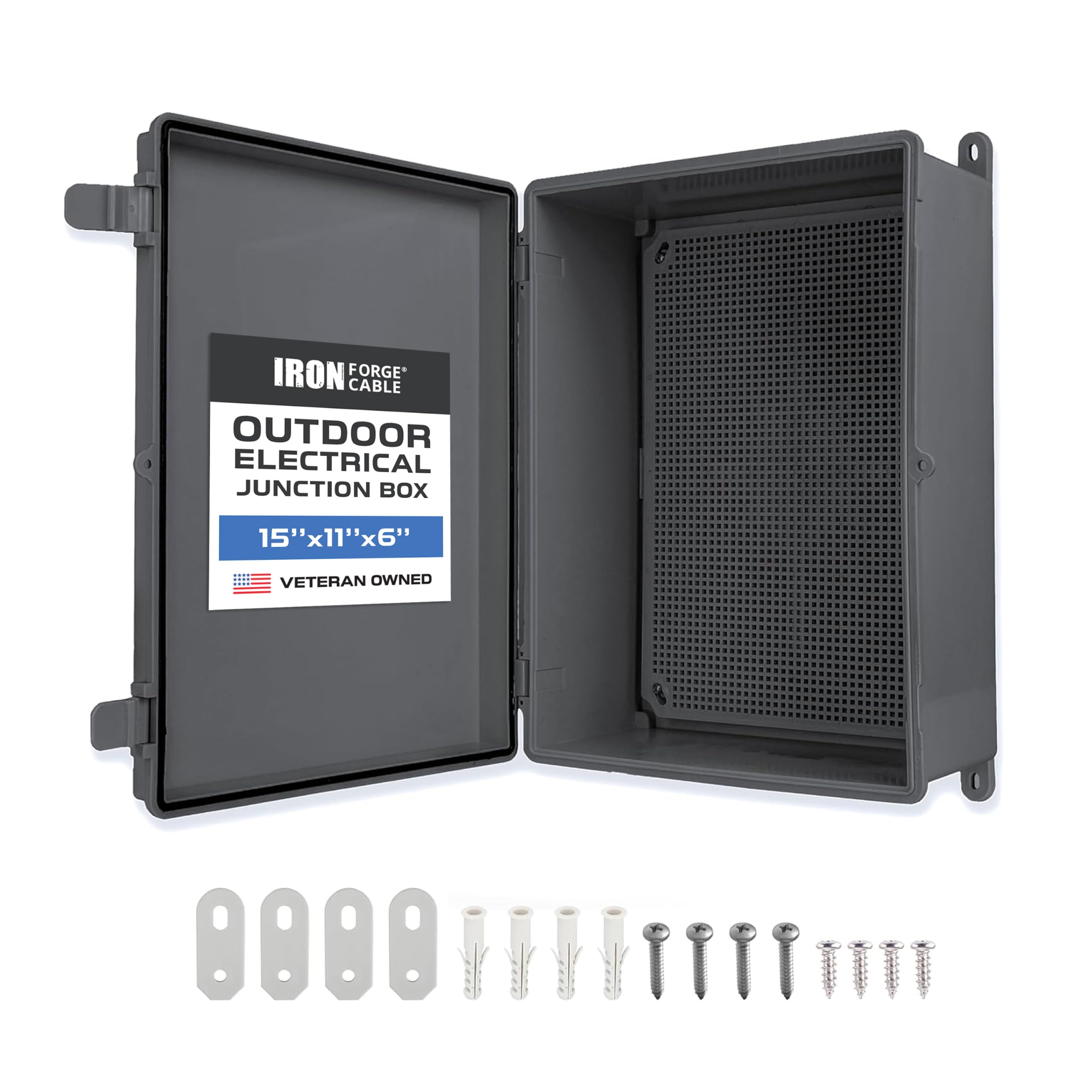 Iron Forge Cable 15x11 in Outdoor Junction Box - Black, Waterproof