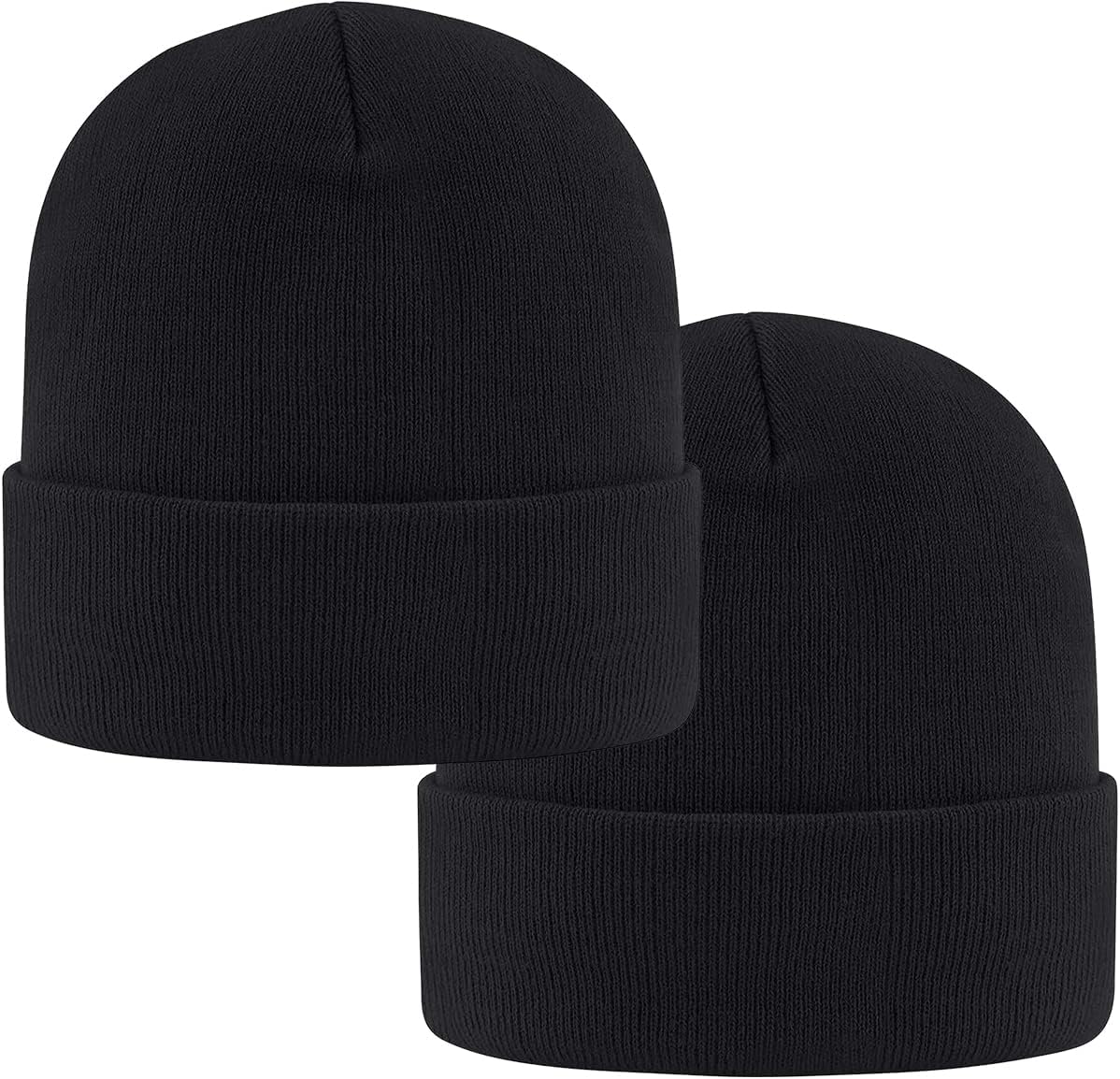 2-Pack Mens Daily Beanie Hat Classic Cuffed Plain Skull Knit Winter Hat Cap for Men & Women Warm Snug Slouchy Soft Headwear Unisex