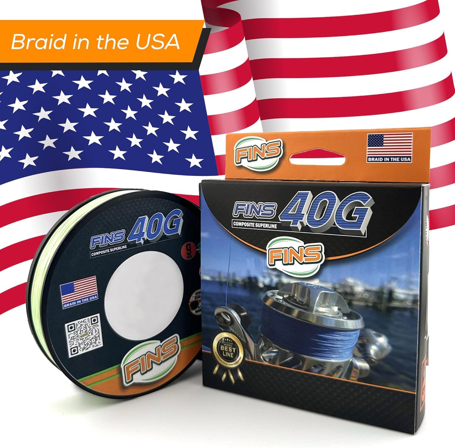 FINS 40G Braided Fishing Line 9-Strand, Blue, 5 Pounds, 150 Yards
