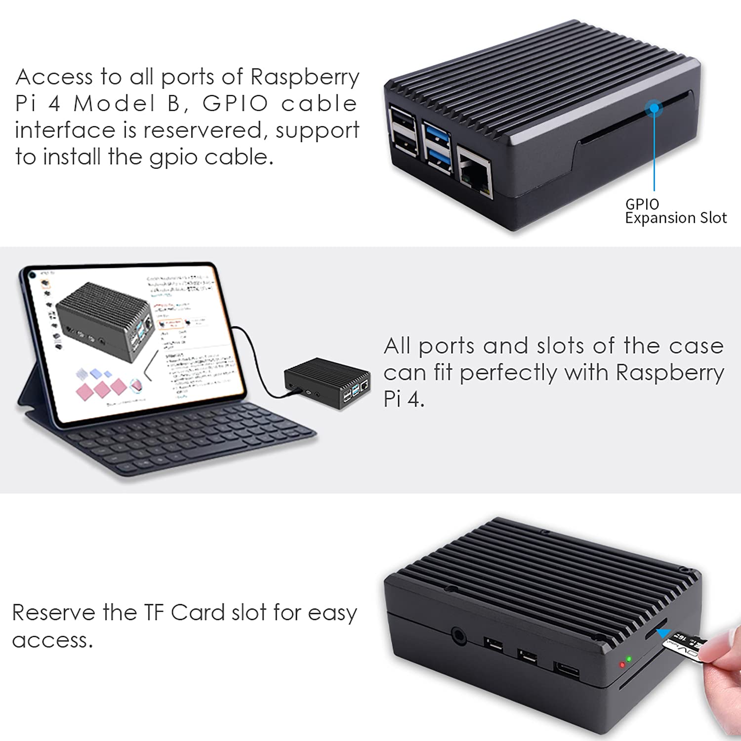 Owootecc Raspberry Pi 4 Case with Cooling Column – Aluminium Alloy Metal Case with Integrated Heatsink, Fanless Design for Raspberry Pi 4 Model B (Grey) — view 3