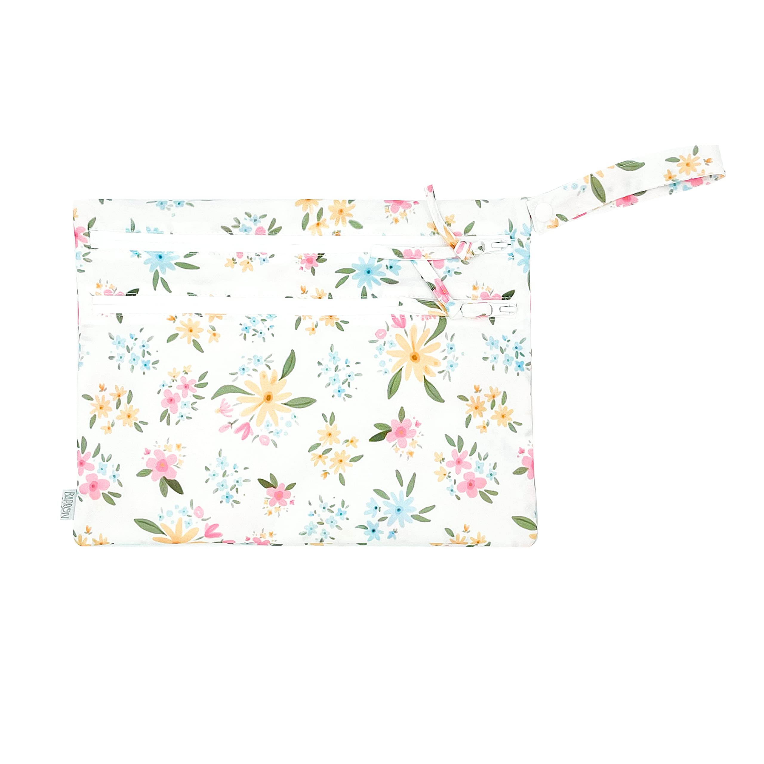 Eric Carle Pastel Floral Wet Dry Bag - Waterproof Two Zipper Pocket - Reusable for Mealtime, Diapers, Stroller, Snacks, Swimsuits - Machine Washable - 11" x 9"-image-2