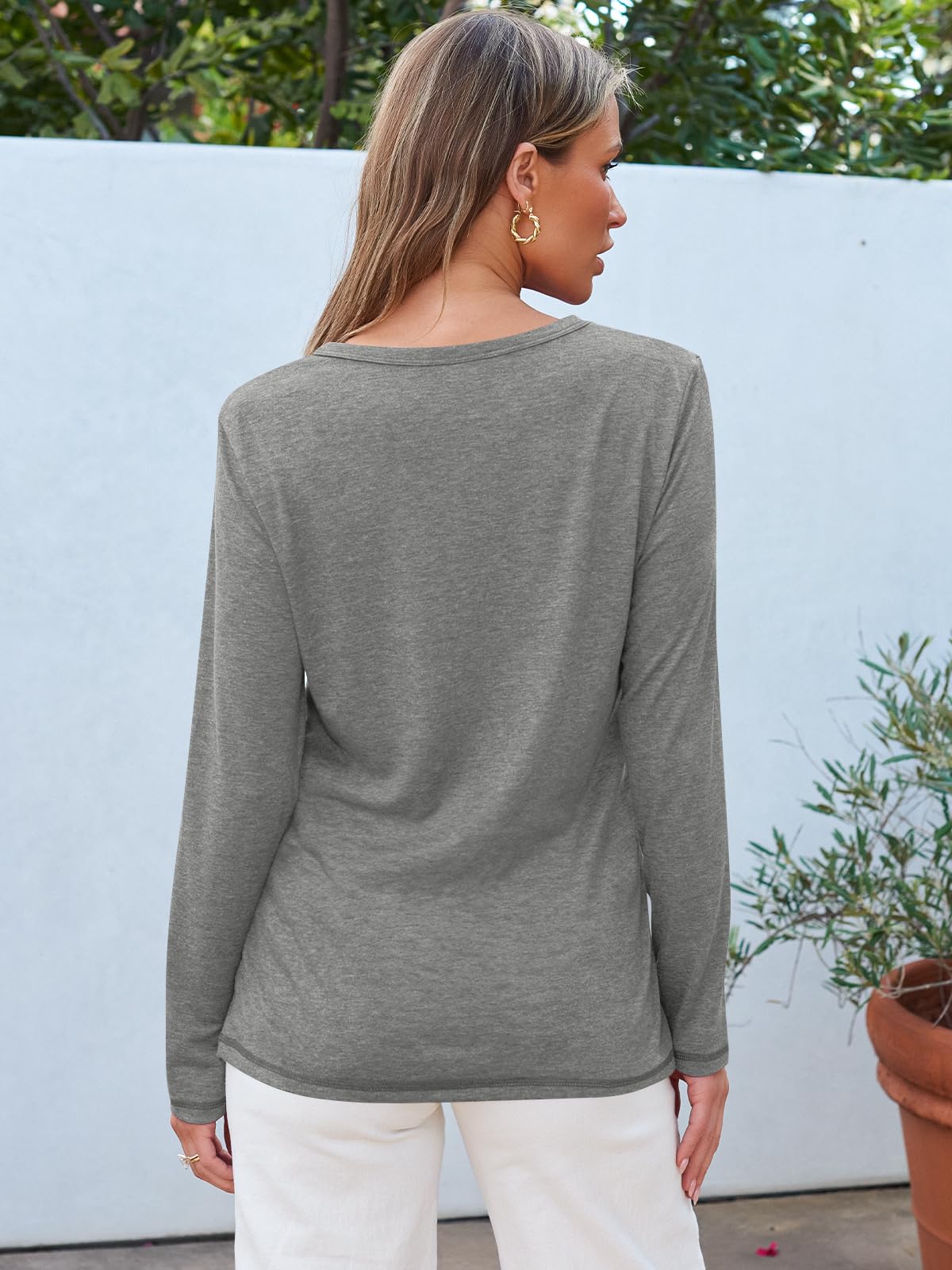 SUNBS Paquete de 3 camisetas de manga larga para mujer, holgadas, para otoño, ropa de moda 2025, camisetas básicas de entrenamiento, trajes de profesor escolar