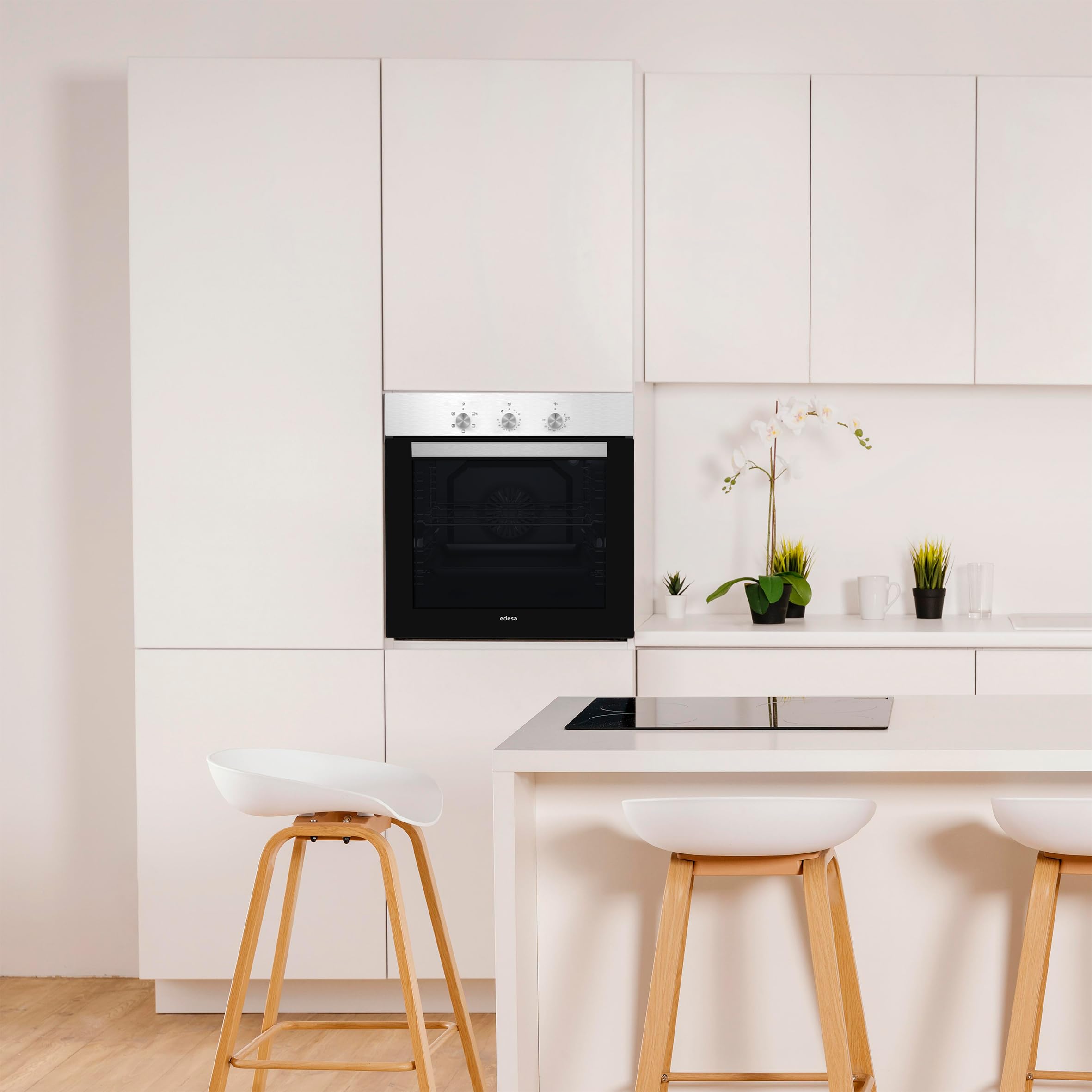 Edesa Horno Multifunción EOE-6020 X/A Capacidad 80L 7 Programas Cocinado Puerta Cristal Panel Control Inoxidable Fácil Limpieza Incluye Guías Laterales 2 Bandejas Rejilla Cromada Acabado Cristal Negro