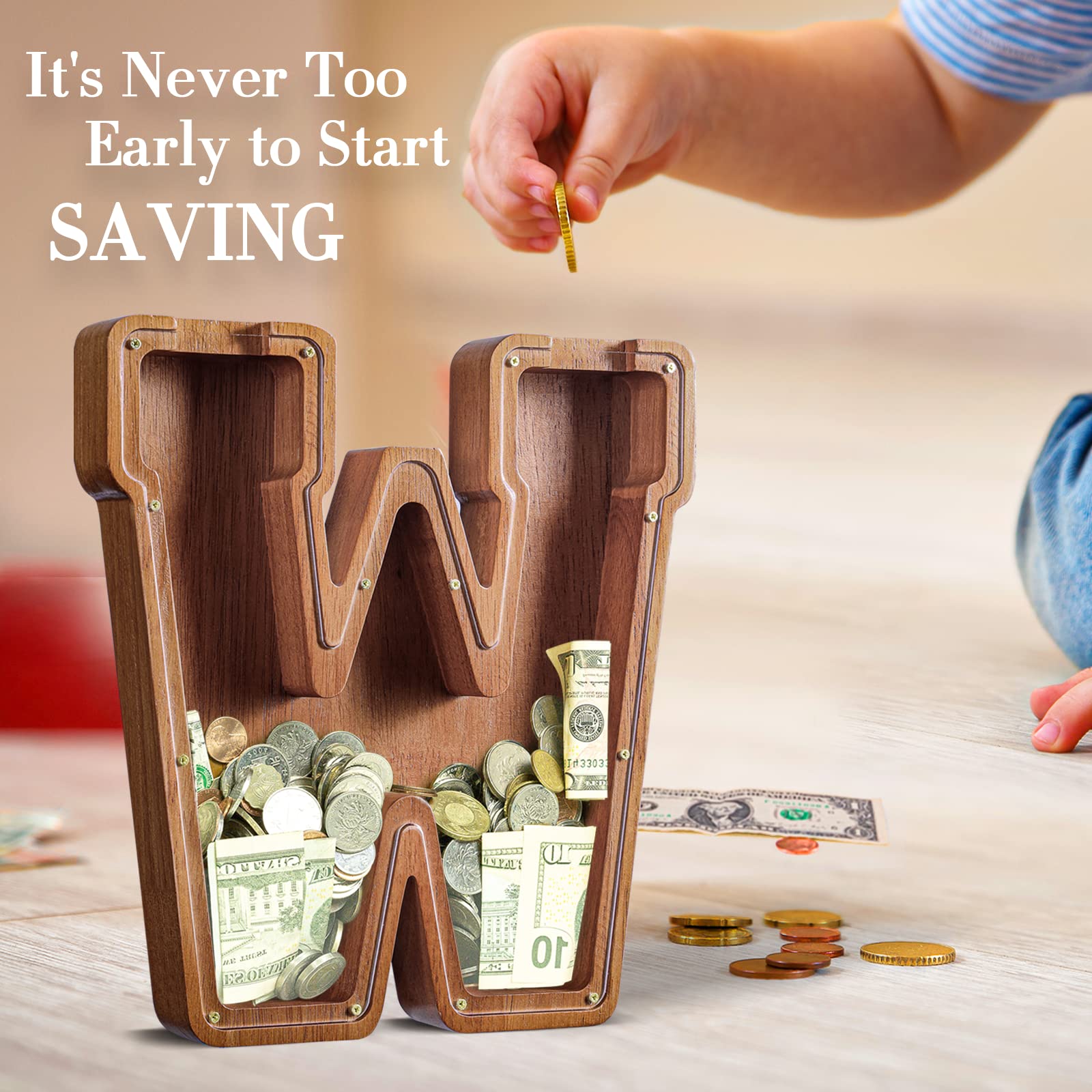 Summidate Salvadanaio con lettera in legno per bambini, A-Z lettera banca dei soldi personalizzato per bambini e bambine | Regalo di compleanno con banca di monete per bambini