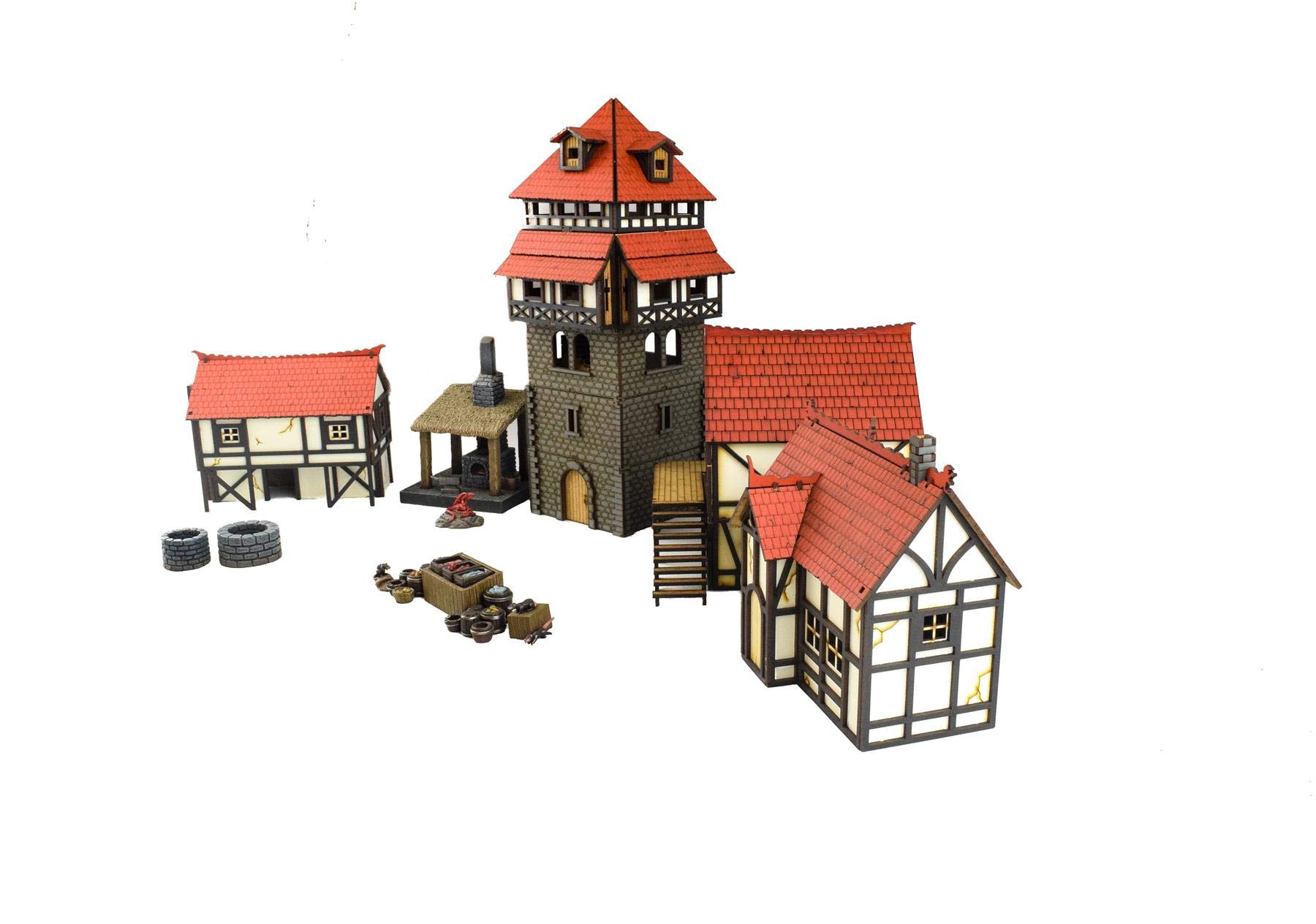 Cité Médiévale Complète WWG – MDF Et Résine – Wargaming – Peinte Ou Non Peinte
