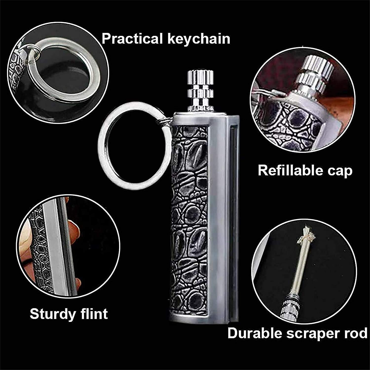 Porte-clés Briquet Métallique Rechargeable - Allume-feu D'Urgence Pour Camping, Résistant à L'Eau Et Au Froid, Cadeau Plein Air