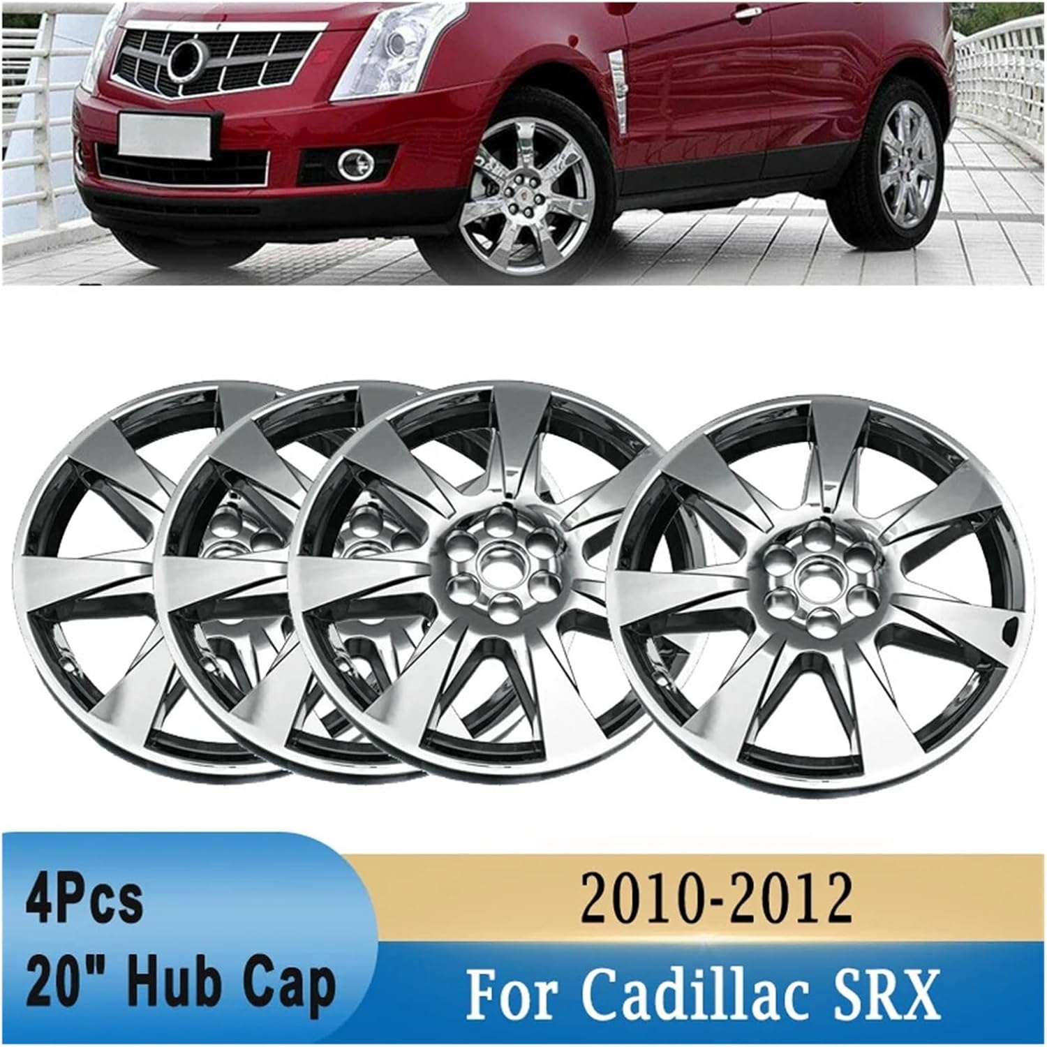 4PCS 20" Hub Caps, Compatible With Cadillac SRX 2010-2012 Wheel Cover Hub Caps Rim Cover Vehicle Car Exterior Tyre Tire Trim Accessories