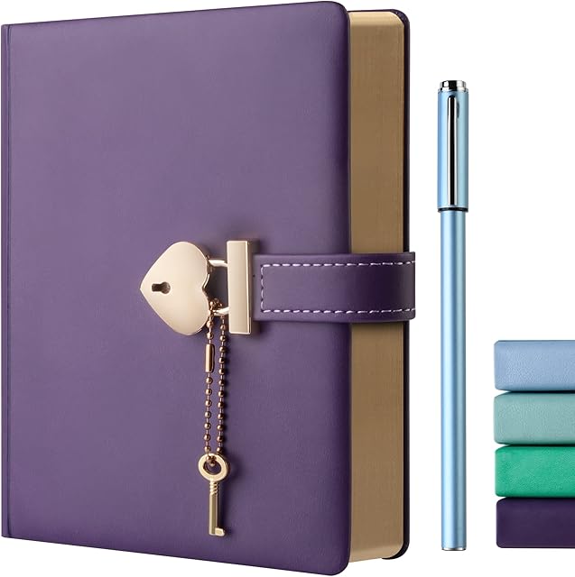 Heart Shaped Lock Diary with Key, Conveys Love and Affection, Diary with Lock for Girls and Women, B6(7.5 x 5.5 inchs) (7.5 x 5.5 inchs) Purple
