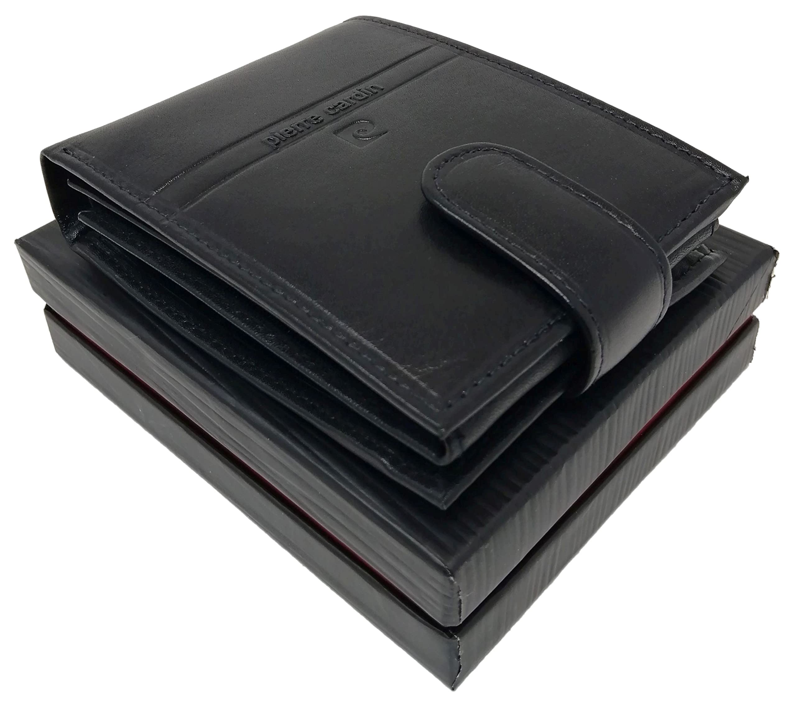 Pierre Cardin Cartera Hombre, Piel auténtica, Delgada, para Hombre, pequeña Delgada, RFID, Regalo, Billetera con Monedero, Piel, Porta Billetera, Tipo, Negro (Negro)