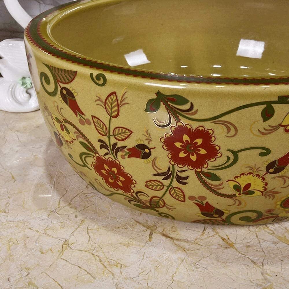 Szafka Pod Umywalkę Z Umywalką, Umywalka Łazienkowa Nablatowa, Okrągła Ceramiczna Umywalka Łazienkowa Nablatowa W Stylu Vintage, Porcelanowa Miska Nablatowa