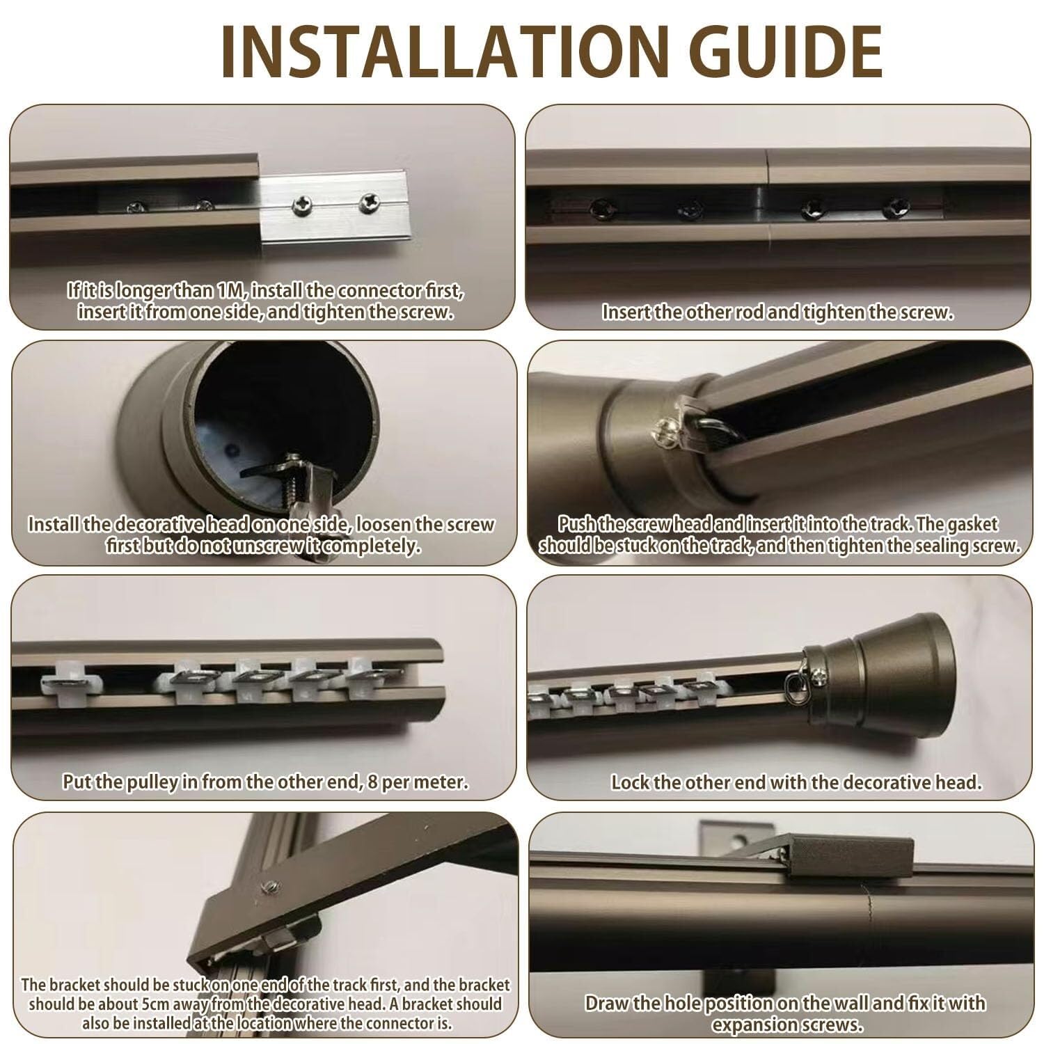 Tringle à Rideaux Romaine Murale Double Rail en Aluminium Robuste, coulissante et silencieuse, pour séparation de pièce (Salon et Chambre), 3,3 m (Blanche)