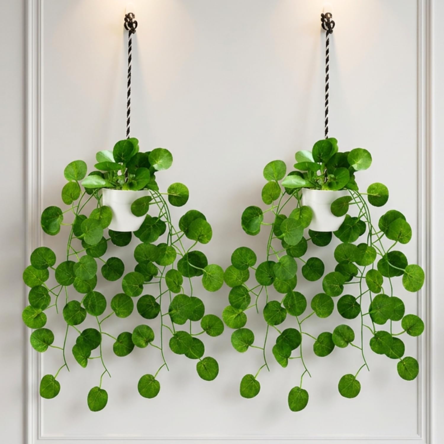 fancymart Artificial Hanging Ivy Plant with White Hanging Pot & Rope, Pack of 2, Realistic Green Leaf Creeper for Home, Office, Living Room & Wall Décor, 60 cm Height