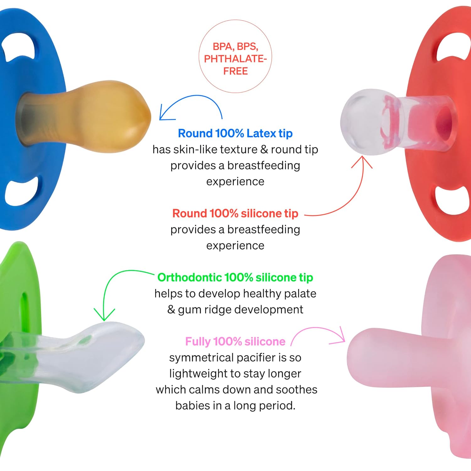 Pacifier Starter Kit by LoveNoobs, 4 Pack, Pacifiers 0-6 Months, Baby Starter Kit, Newborn Silicone Dummy, Orthodontic, Teething Soothers, Newborn Gift, Pink Pink/Red 4 image 3 of 6 B0BMGPG3HC