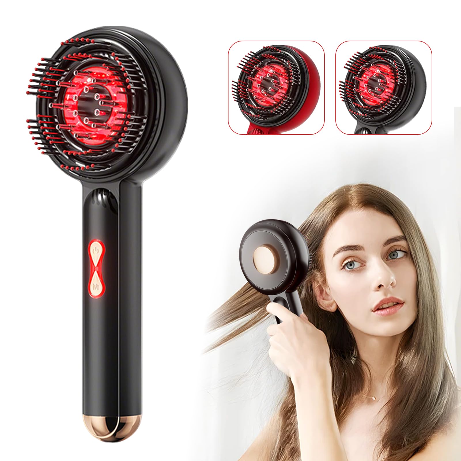 Masajeador de cabeza eléctrico, 2 en 1, masajeador de cuero cabelludo, 360 °, luz roja, peine de masaje eléctrico, masajeador de pelo, masajeador del cuero cabelludo con dispensador de aceite para el