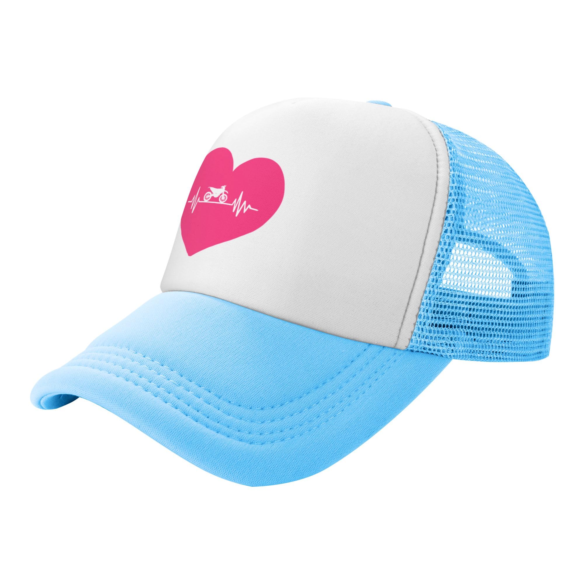 Dirt Bike Heartbeat Lightweight Mesh Baseball Hat Fishing Sun Cap Outdoor Casual Cap Sky Blue