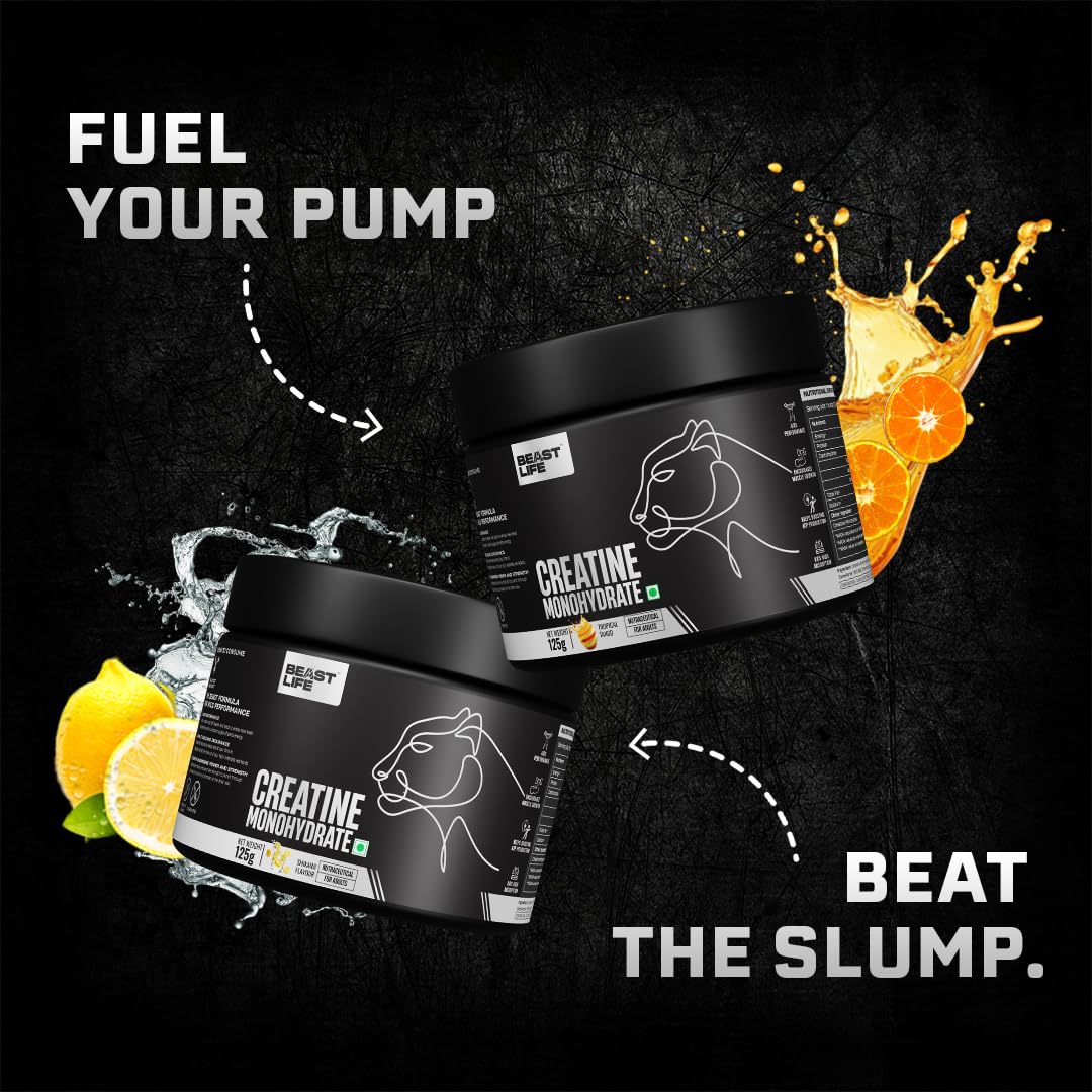 BeastLife Creatine Monohydrate | Super Micronised | 3 Flavours (125g X 3) | Rapid Absorption | Muscle Strength & Recovery | Shikanji + Tropical Tango + Watermelon | For Men & Women | Lab Tested | 99 Servings 1