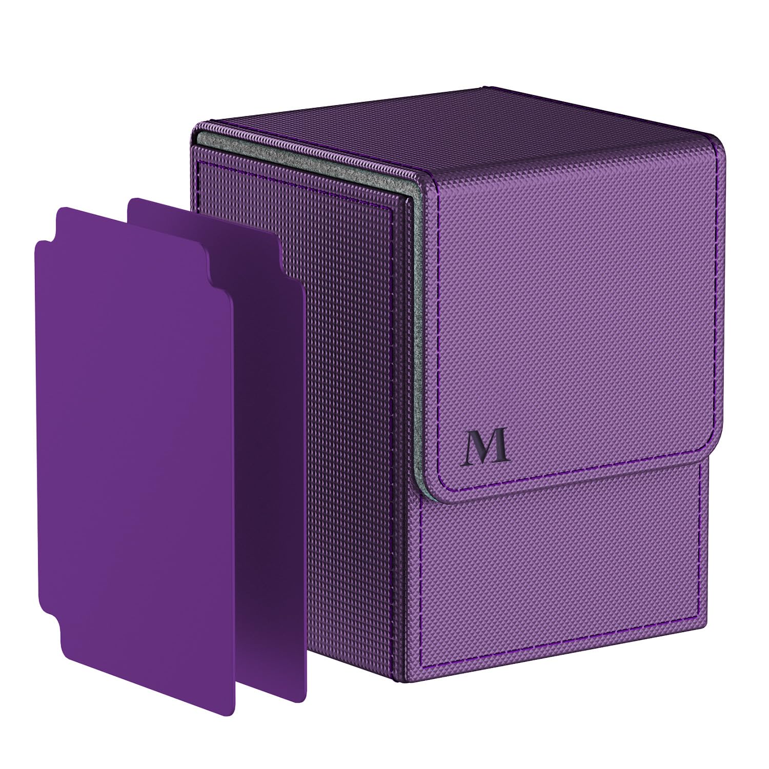 Pulchra Card Deck Box with 2 Dividers per Holder for TCG, Large Size Holds up to 100+ Cards (LOGO-M Design,Purple)