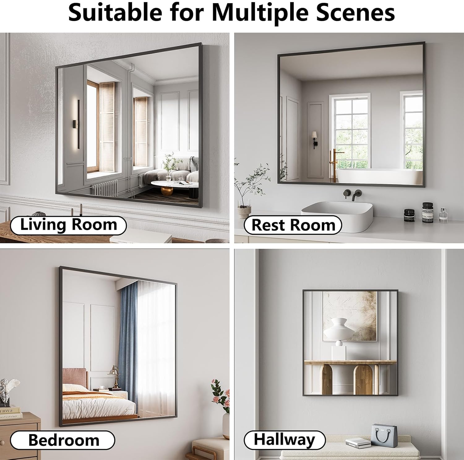 Bathroom Mirror 36"x40" Matte Black Rectangle Bathroom Wall Mirror for Over Sink, Modern Large Vanity Mirror, HD Tempered Glass, Anti-Rust Aluminum Alloy Frame, for Living Room, Bedroom, Entryway
